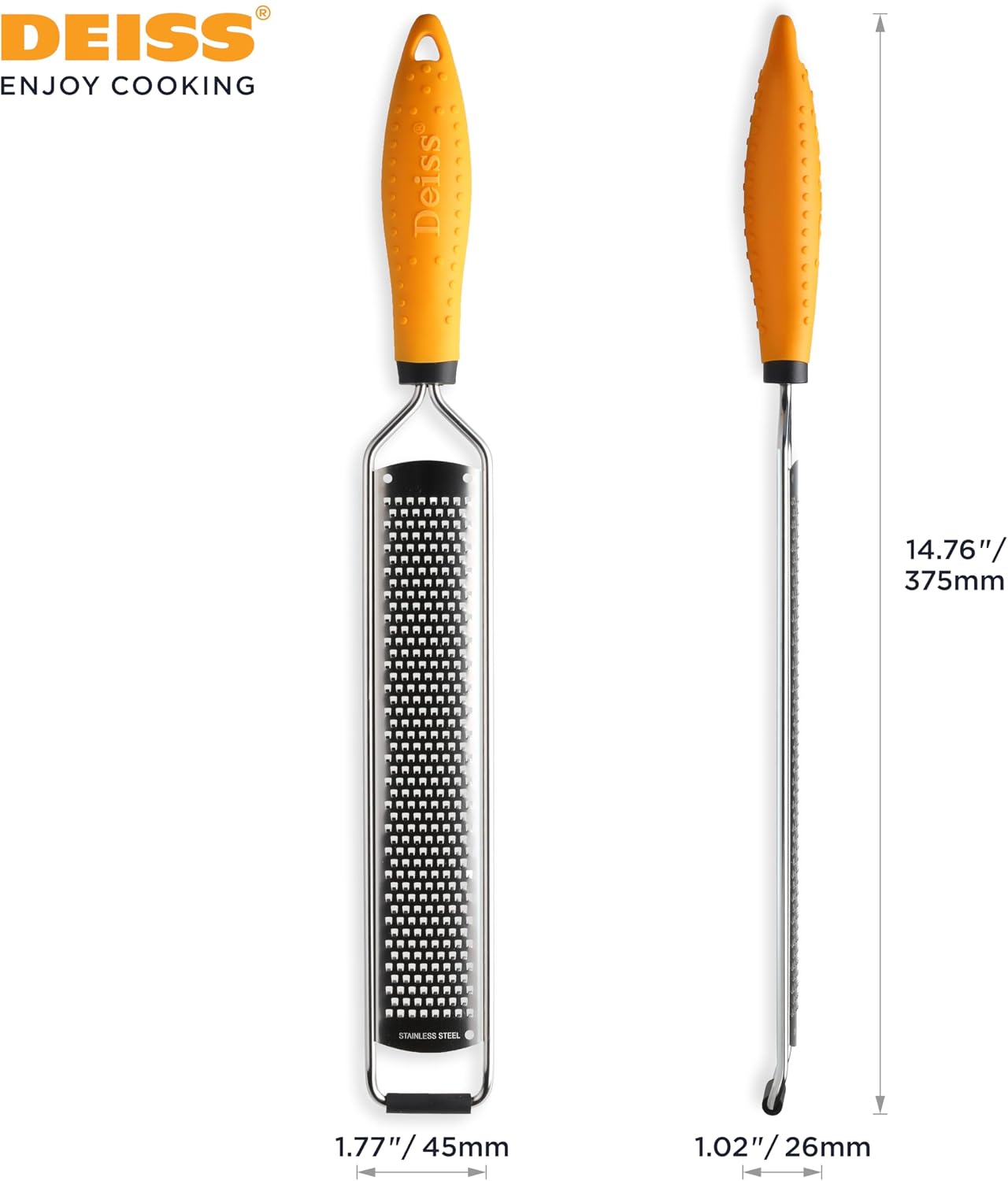 Deiss PRO Lemon Zester & Heavy Duty Cheese Grater & Vegetable Grater - Parmesan Cheese Lemon, Garlic, Nutmeg, Chocolate, Fruits, Vegetables, Ginger Grater - Cheese Shredder & Stainless Steel Grater