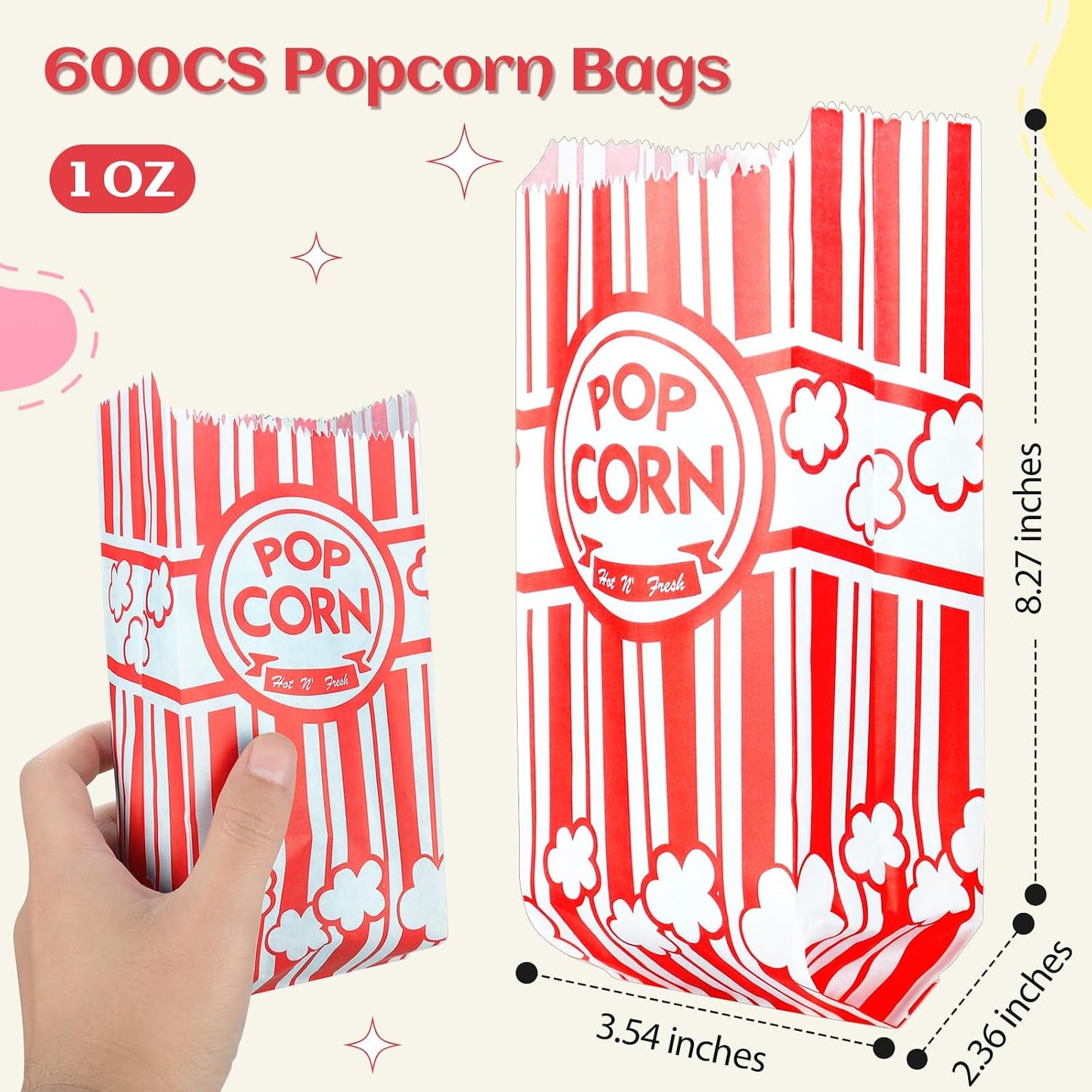 Essenya 202 Pcs Popcorn Bags with Popcorn Scoop and Salt Shaker