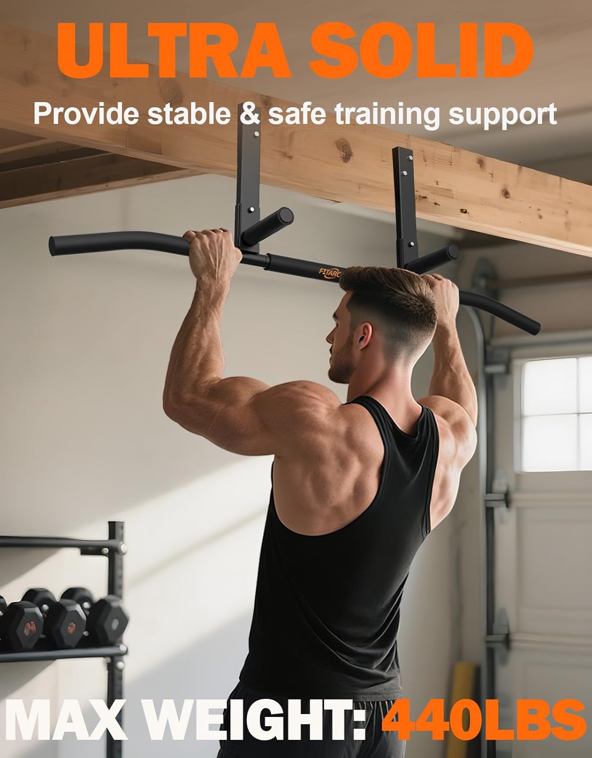 Fitarc Joist Mount Pull Up Bar - Heavy Duty Steel Ceiling Chin Up Rack for Home Gym