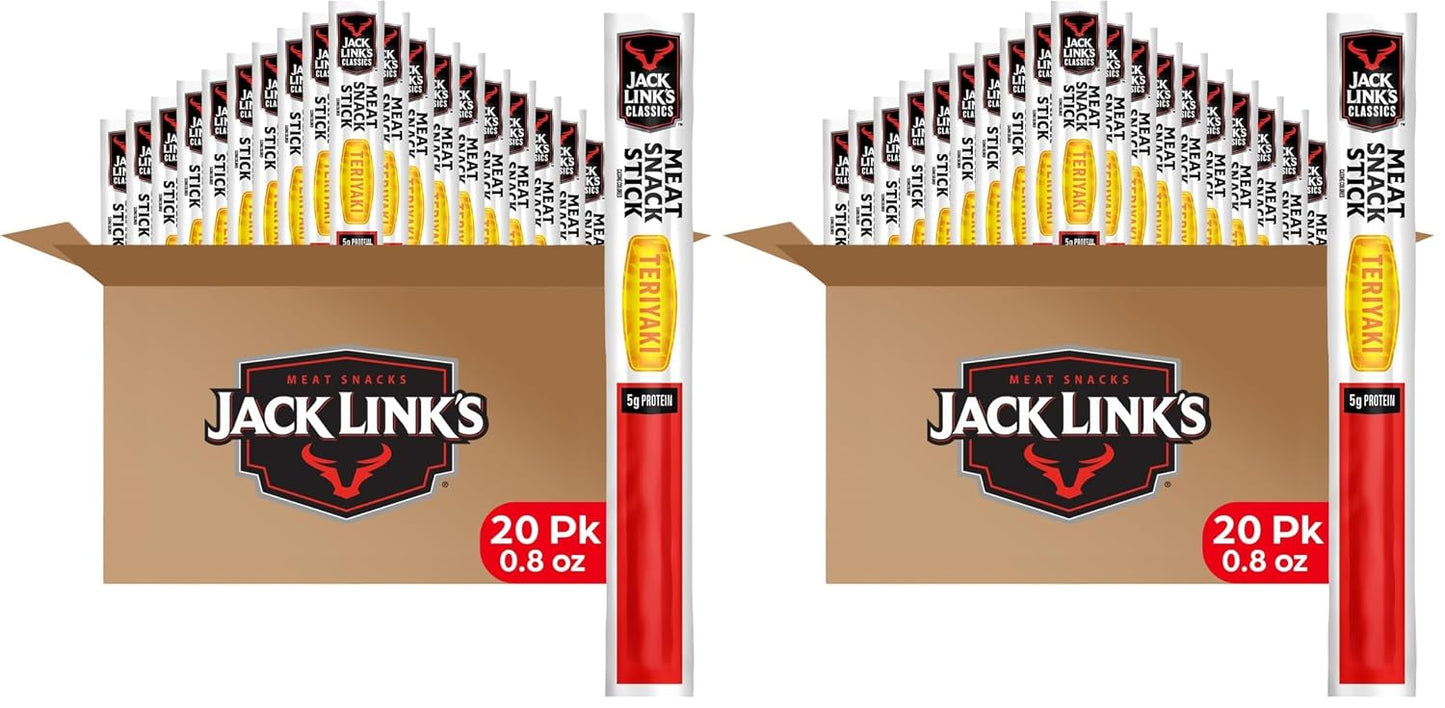 Jack Link's Classics Original Jerky Sticks, 20 Count, 0.8 oz Sticks, Made with Beef and Pork