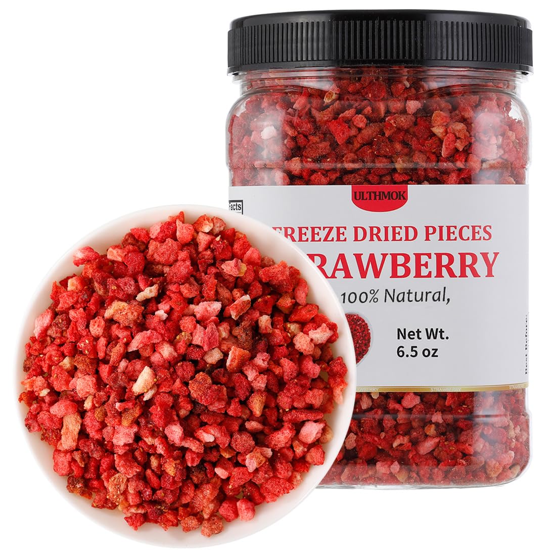 Premium Freeze Dried Strawberries Pieces 6.5 Oz/185g, 100% Natural and No Additives