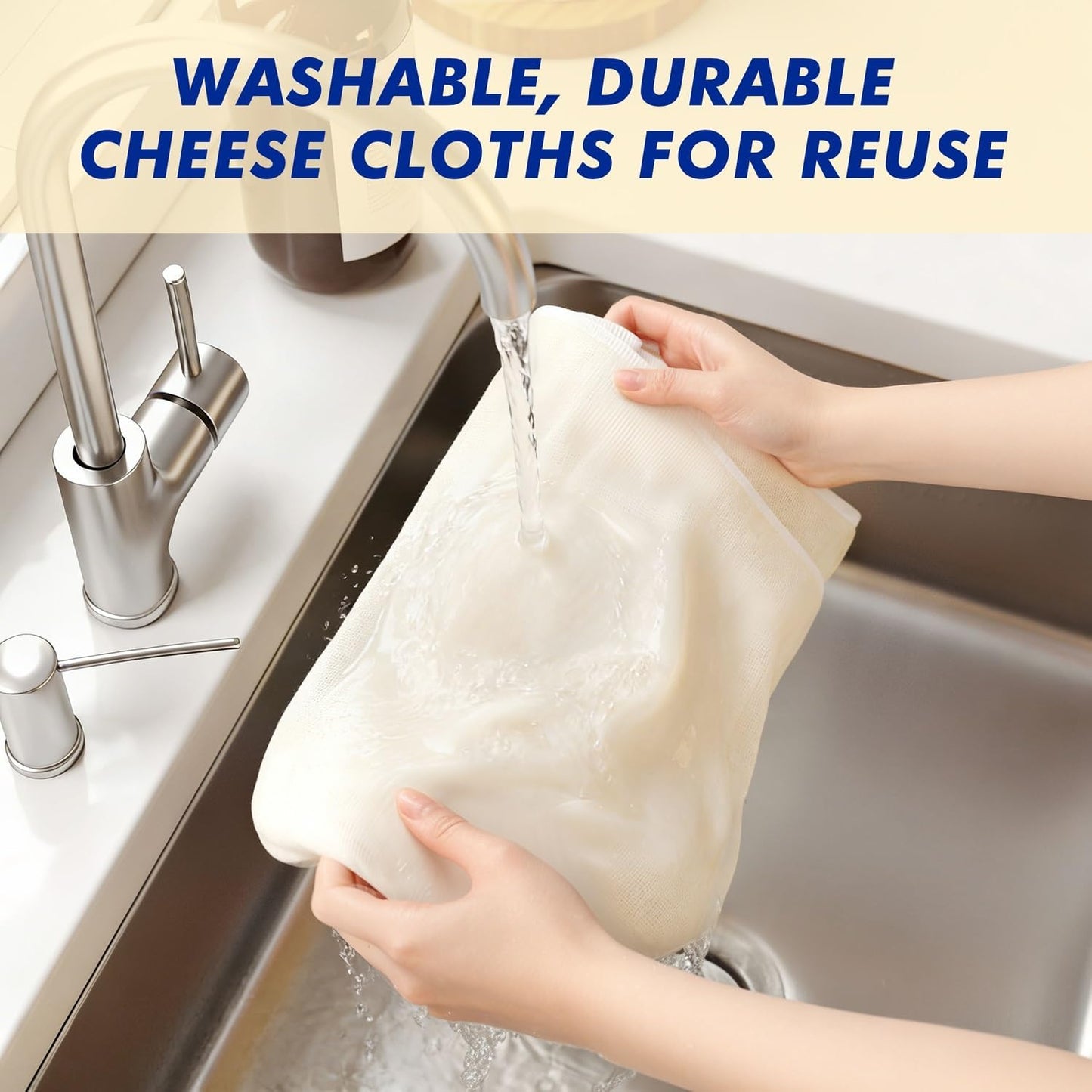 8 PCS Reusable Cheesecloth, Grade 100, 20x20 Inch Hemmed Cheese Cloth for Straining Craft, 100% Cotton Unbleached Cloth Strainer for Cooking, Baking, Juicing, Cheese Making