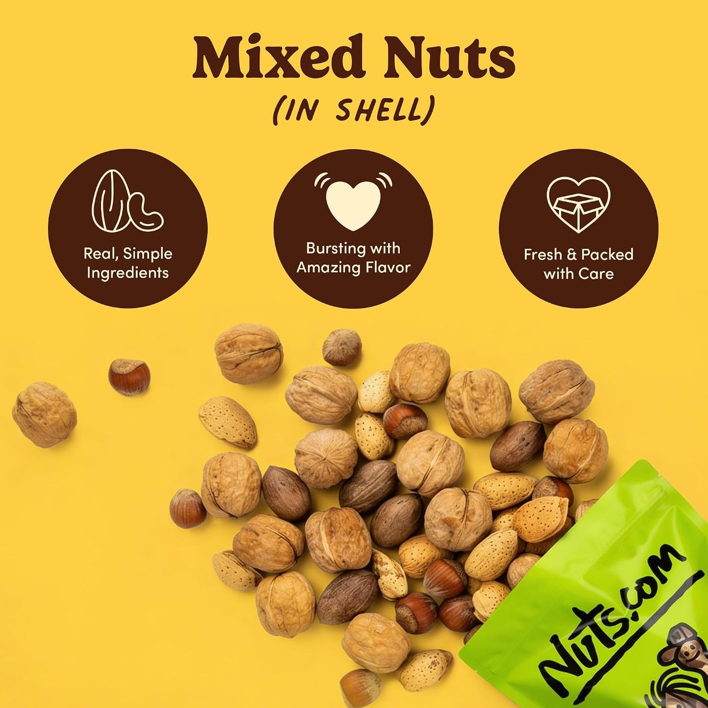 Mixed Nuts in Shell, 3 lb Bag, Natural, Includes Walnuts, Hazelnuts, Pecans, Almonds