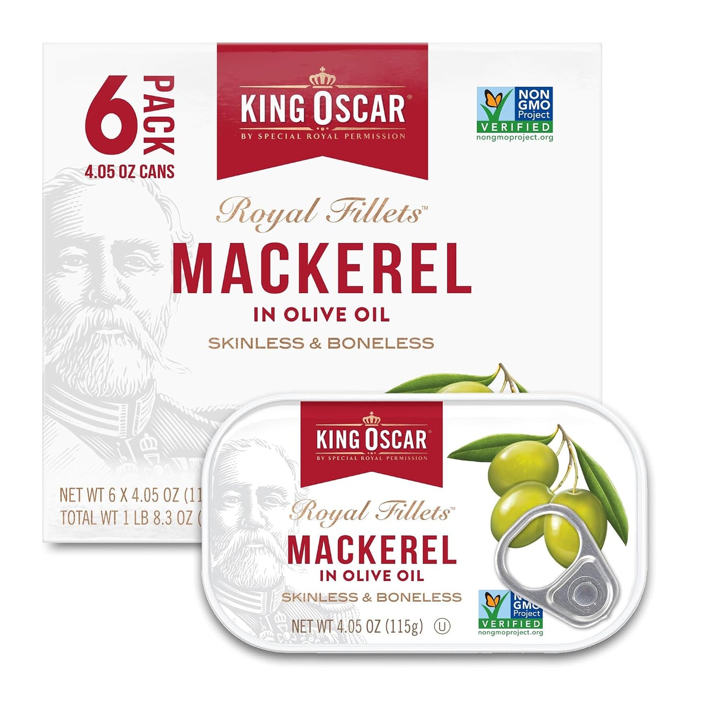 King Oscar Skinless & Boneless Mackerel in Olive Oil, 4.05 Oz Cans, Wild Caught, Keto & Paleo Friendly