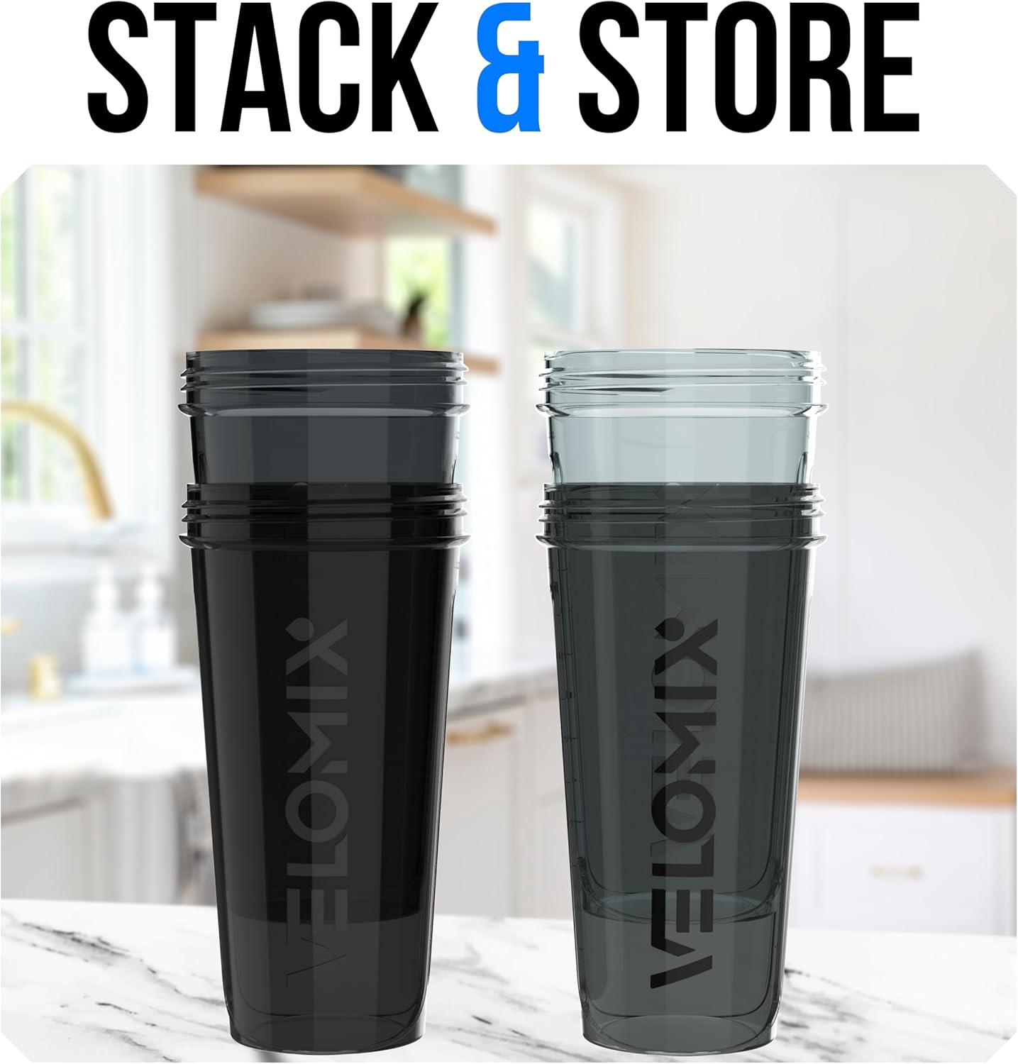 VELOMIX 28oz Protein Shaker Bottles - 4 Pack, Leak Proof