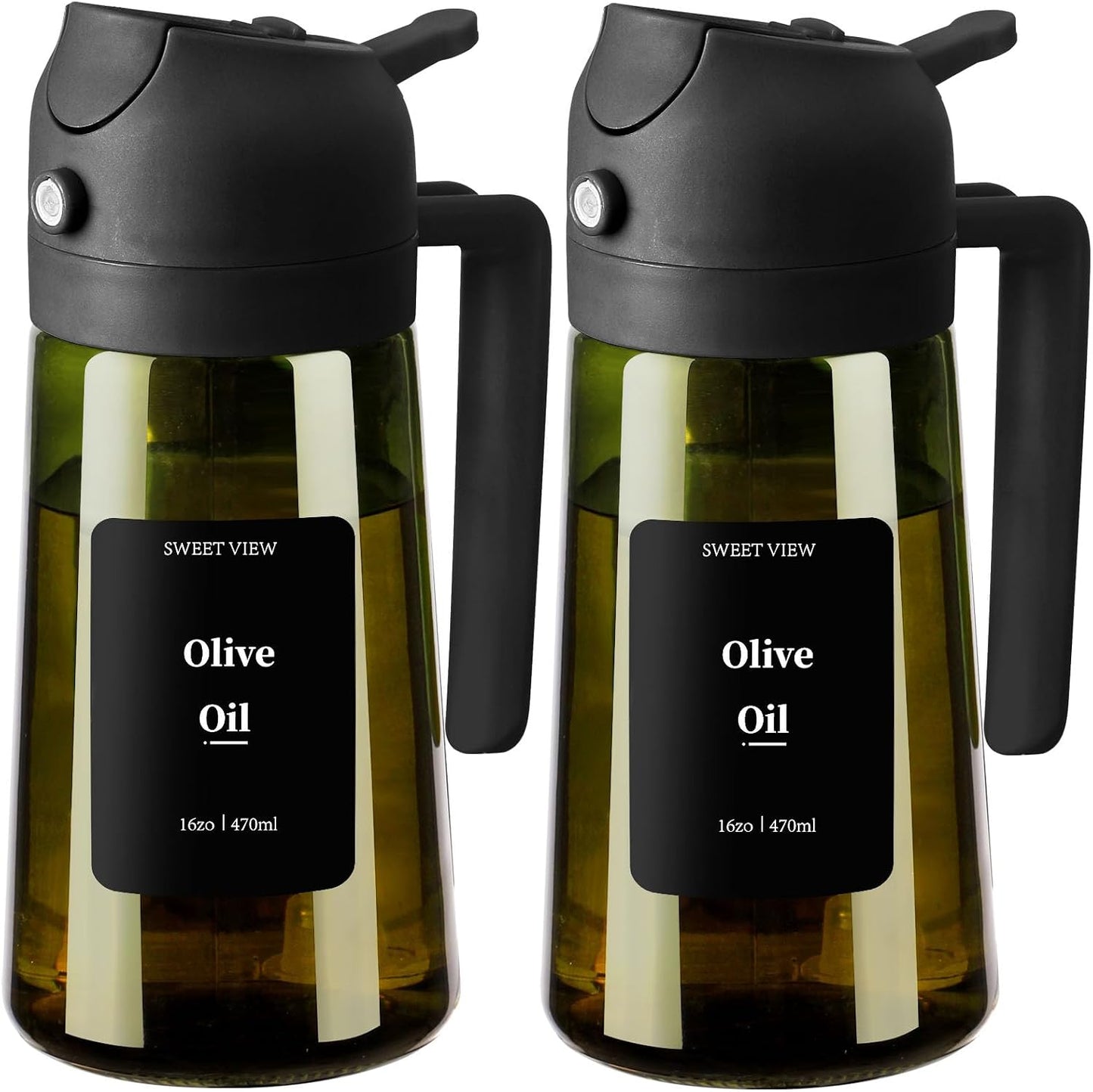 SWEET VIEW Olive Oil Sprayer for Cooking 16oz/470ml | Glass Light-Proof Oil Pourer for Kitchen with Stickers for Air Fryer, Cooking, Salad, BBQ with Stickers