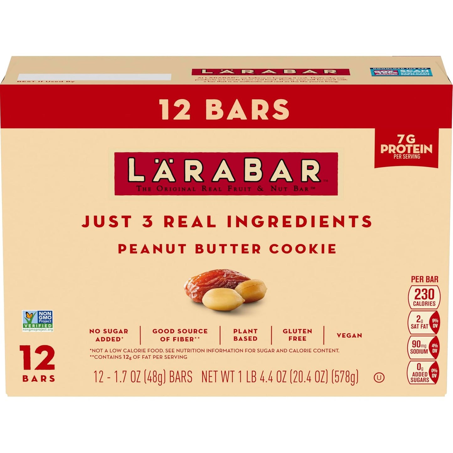Larabar Peanut Butter Cookie Bars, 12 Count, 20.4 oz, Gluten Free and Vegan
