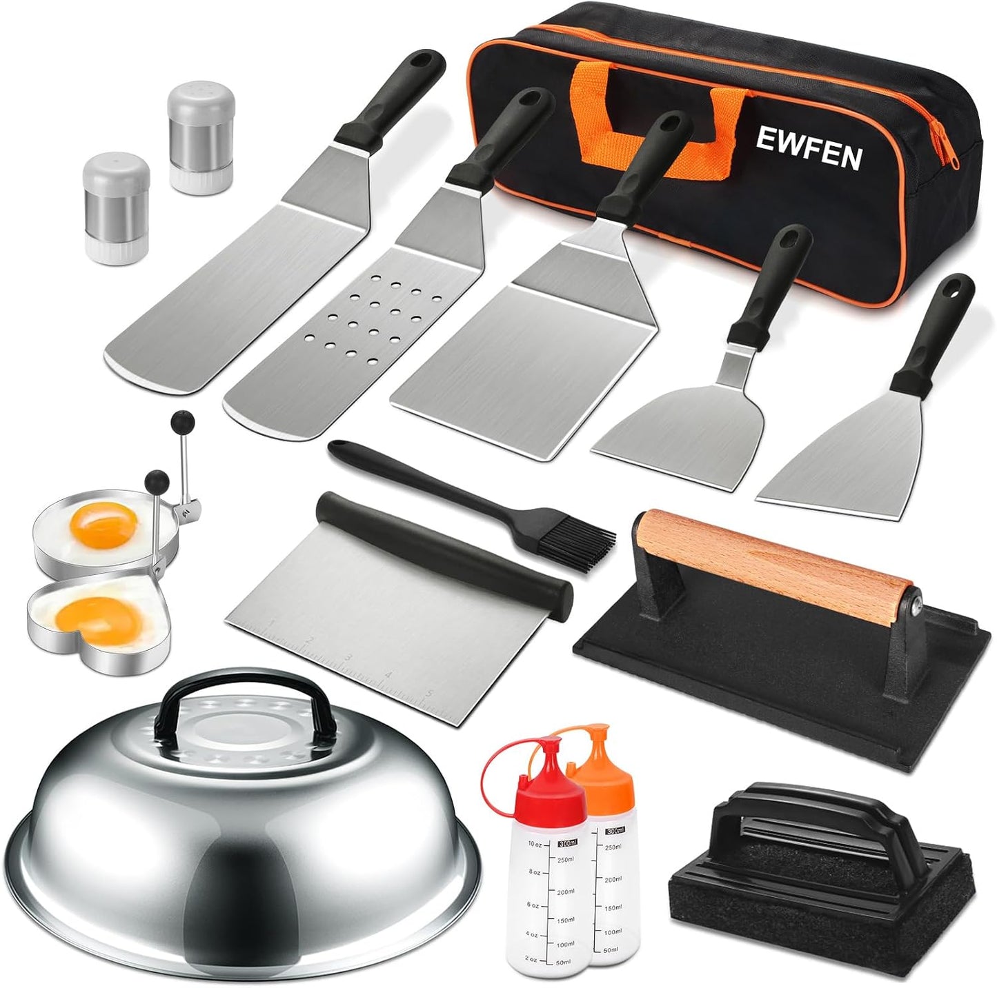 18PCS Griddle Accessories Kit, Flat Top Grill Accessories Set for Blackstone and Camp Chef, Grill Spatula Set with Enlarged Spatulas, Basting Cover, Scraper for Outdoor BBQ