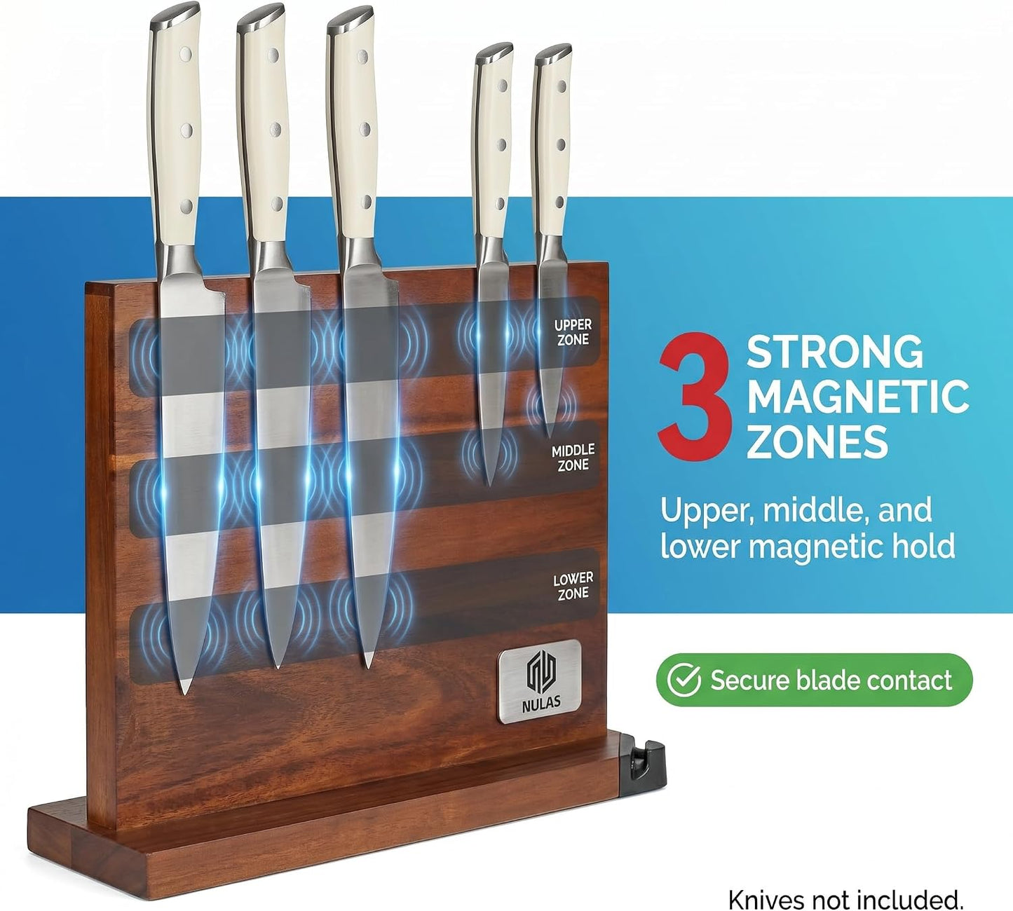 Magnetic Knife Block with Built-in Sharpener, Double-Sided Countertop Magnetic Knife Holder, Holds Up to 12 Knives & Metal Kitchen Tools, Brown