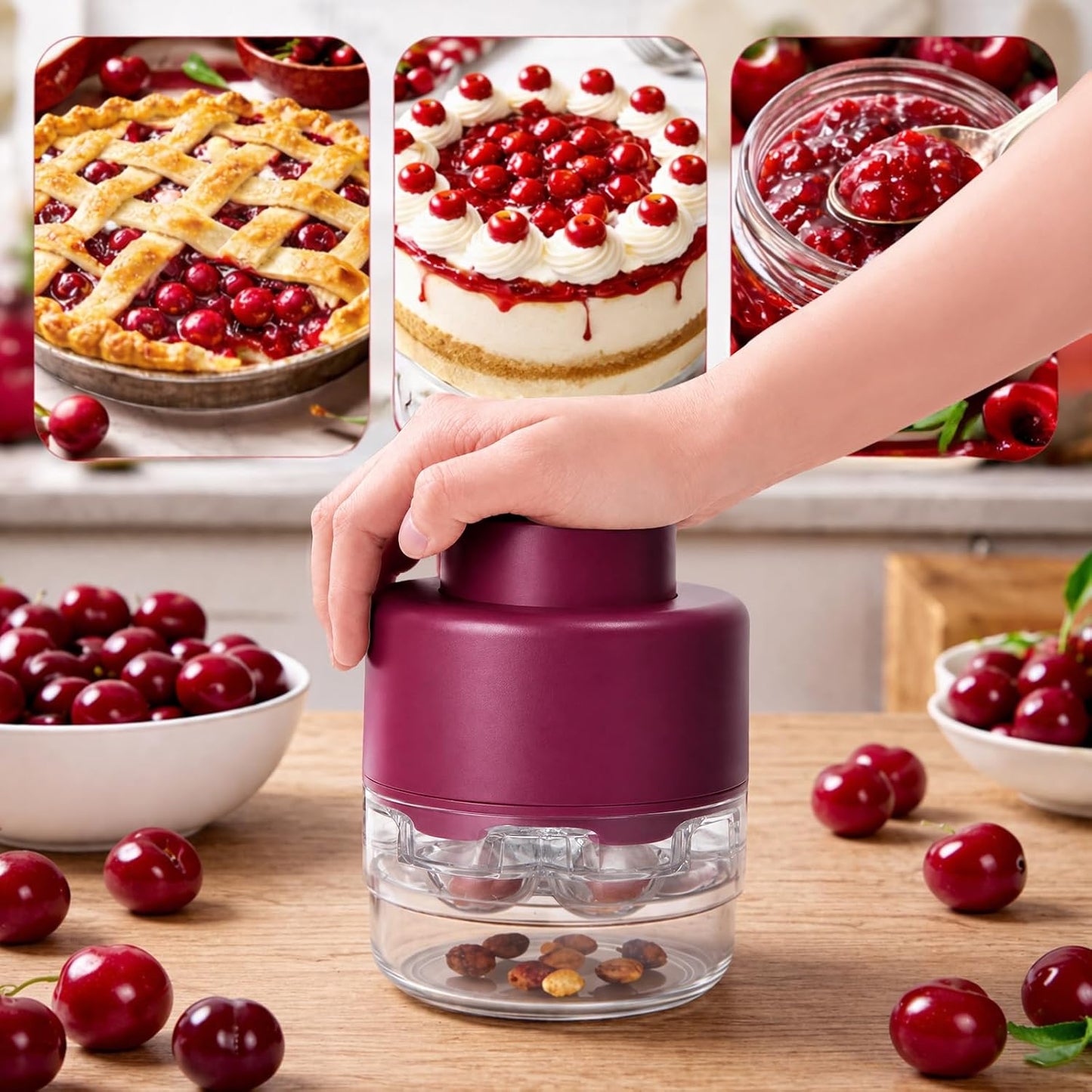 7 in 1 Cherry Pitter Tool for Multiple Cherries Seed Remover Quick and Effortless Removal Suitable for kitchen, Save Time & Space for Making Cherry Jam