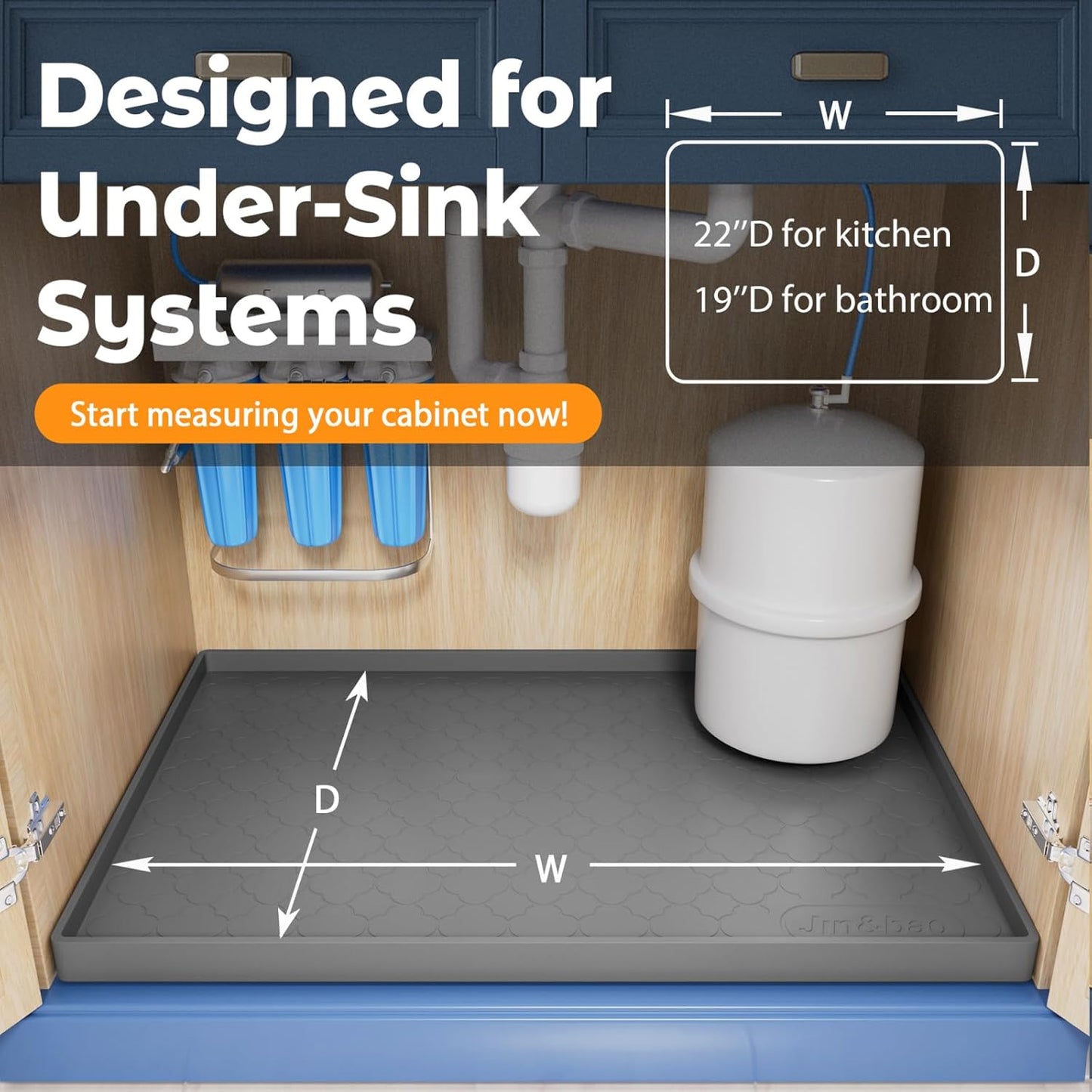 Jin&Bao Under Sink Mat 34" x 22" Waterproof Silicone Cabinet Kitchen Liner | Silicone under kitchen sink mat,cabinet protector,bathroom shelf liner,raised edge,anti-slip,easy to clean & dishwasher safe
