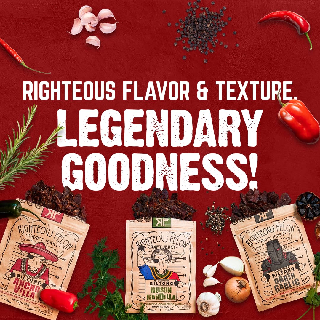 Righteous Felon Biltong Beef Jerky Variety Pack with 3 Flavors