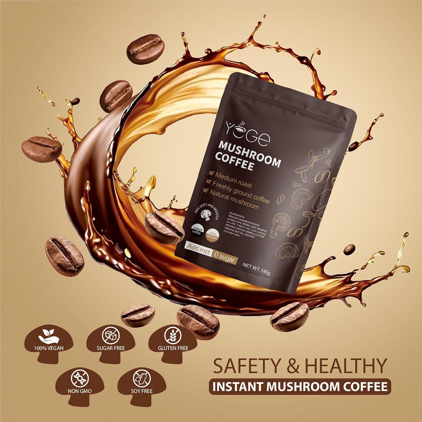 Mushroom Coffee with Cordyceps, Reishi, and Lions Mane for Energy and Immune Support