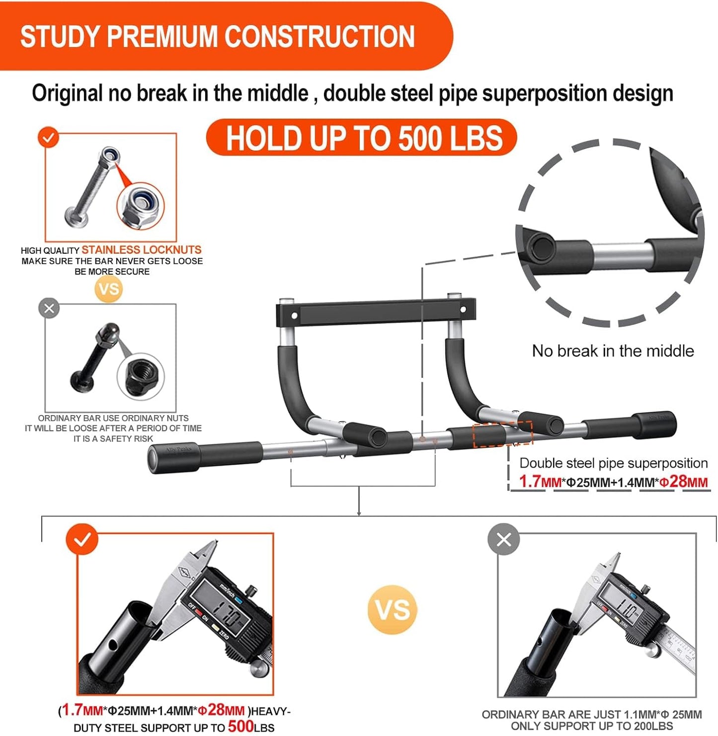 Ally Peaks Adjustable Doorway Pull Up Bar, 500 lb Capacity, Silicone Protection