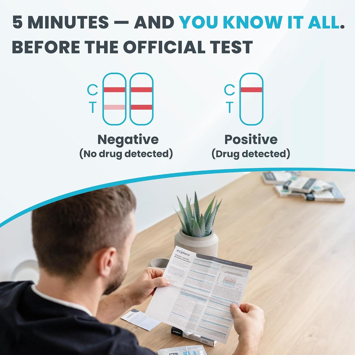 Exploro THC Tests for Home Use, Marijuana Drug Test Kit for Urine, 15 Pack, 50 ng/ml Cutoff Level