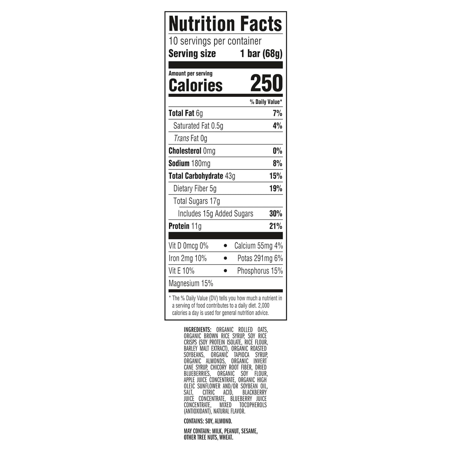 CLIF BAR Energy Protein Bars Blueberry Almond Crisp 10 Pack Non GMO