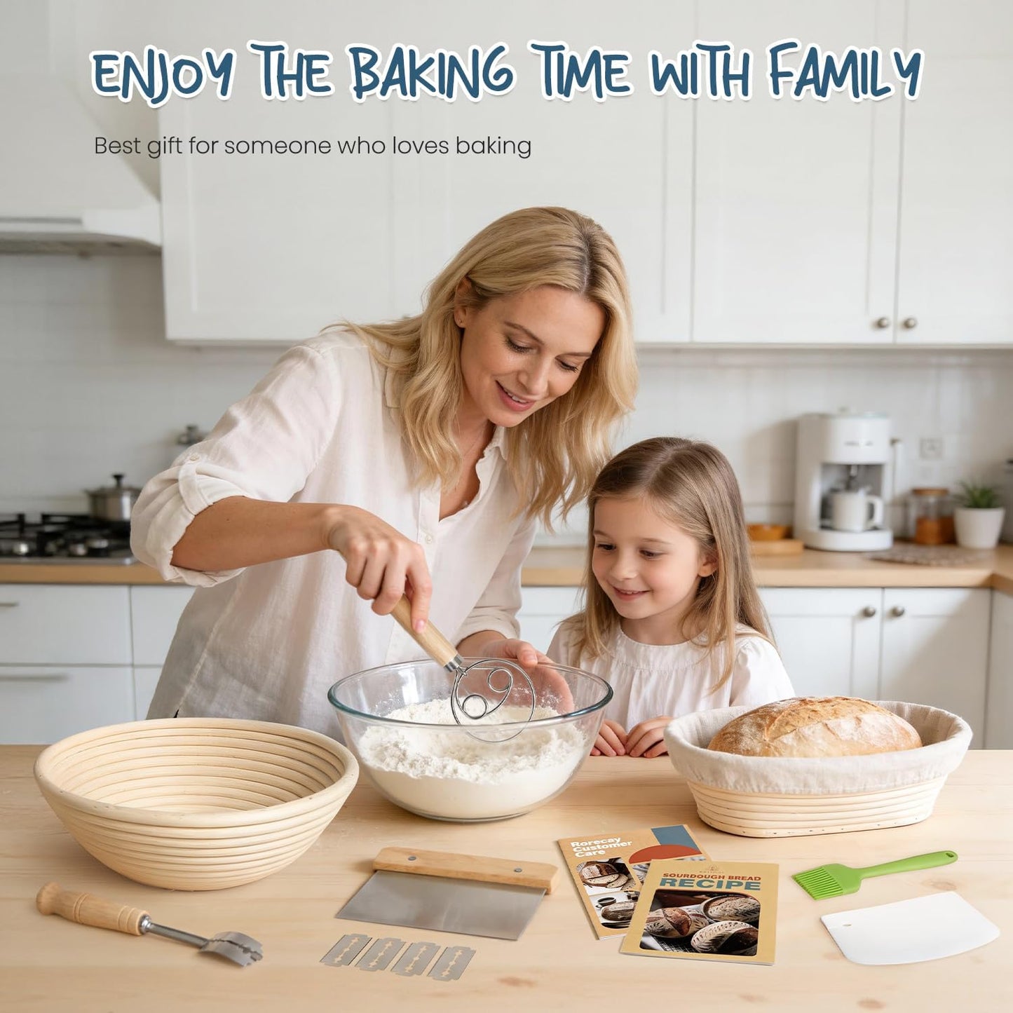 Rorecay Sourdough Starter Kit with Banneton Bread Proofing Baskets | Complete Sourdough Bread Baking Supplies, Beginner Friendly, 9 in Round & 10 in Oval Rattan Banneton, Sturdy Sour Dough Tools