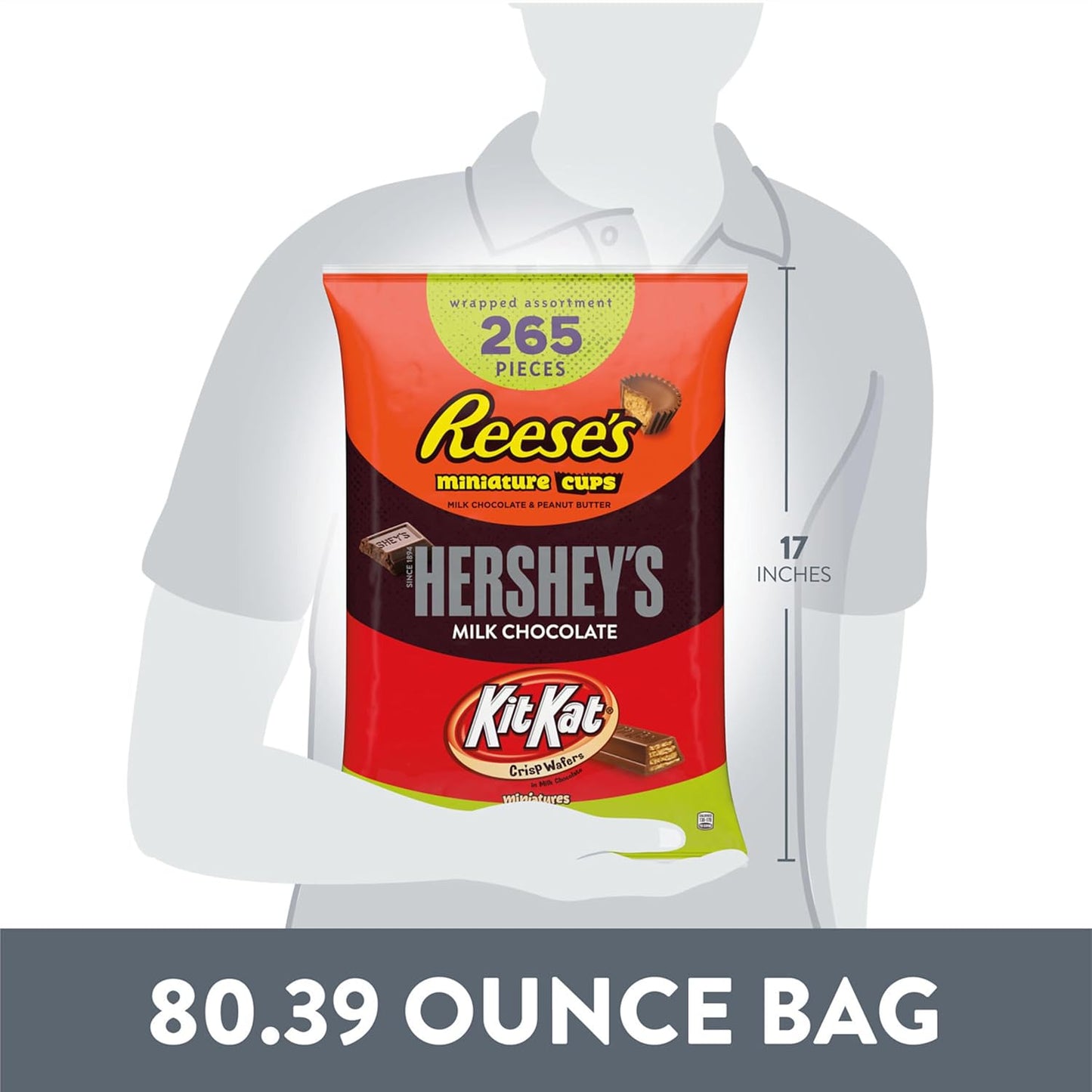 HERSHEY'S, KIT KAT and REESE'S Assorted Milk Chocolate Candy Bulk Bag, 80.32 oz (265 Pieces)