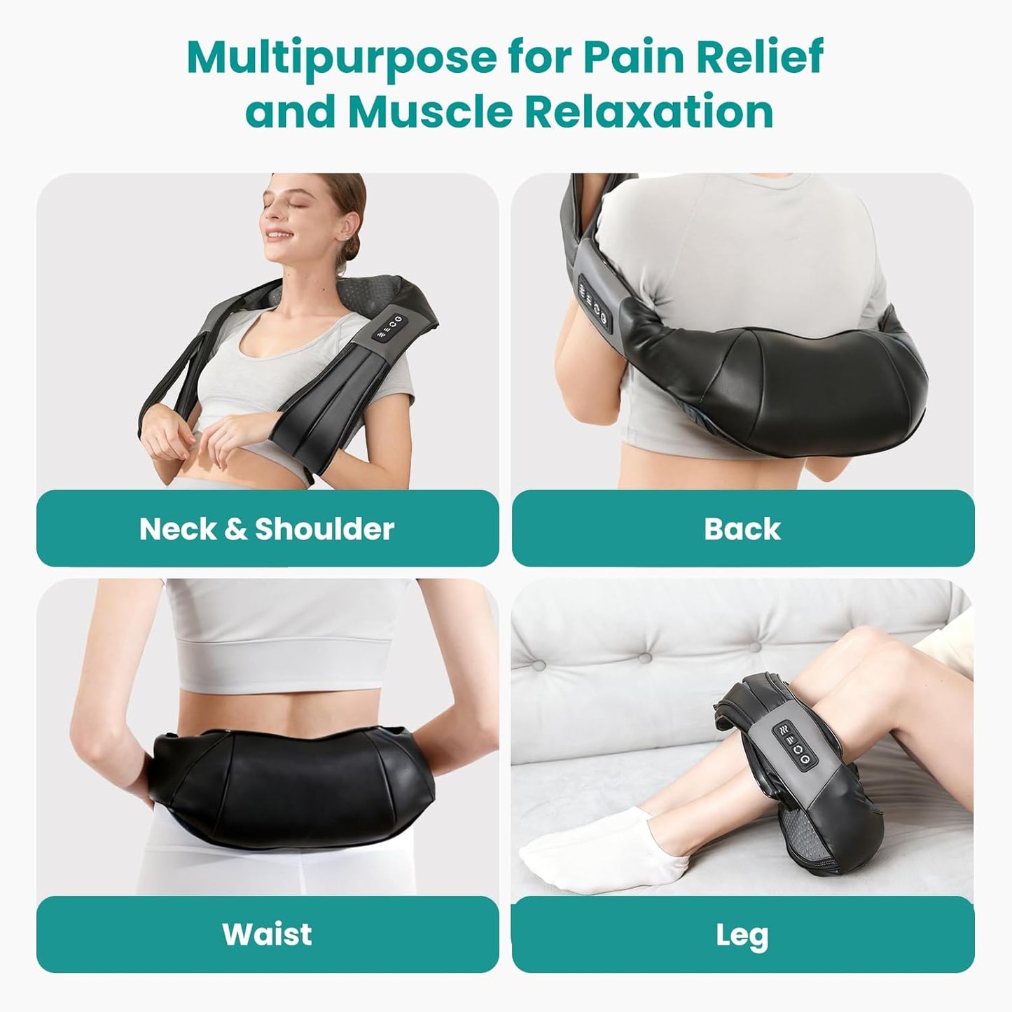Nekteck Shiatsu Neck Massager with Heat for Pain Relief, 2026 Upgraded 3D Back Shoulder Kneading Massage Pillow, Black