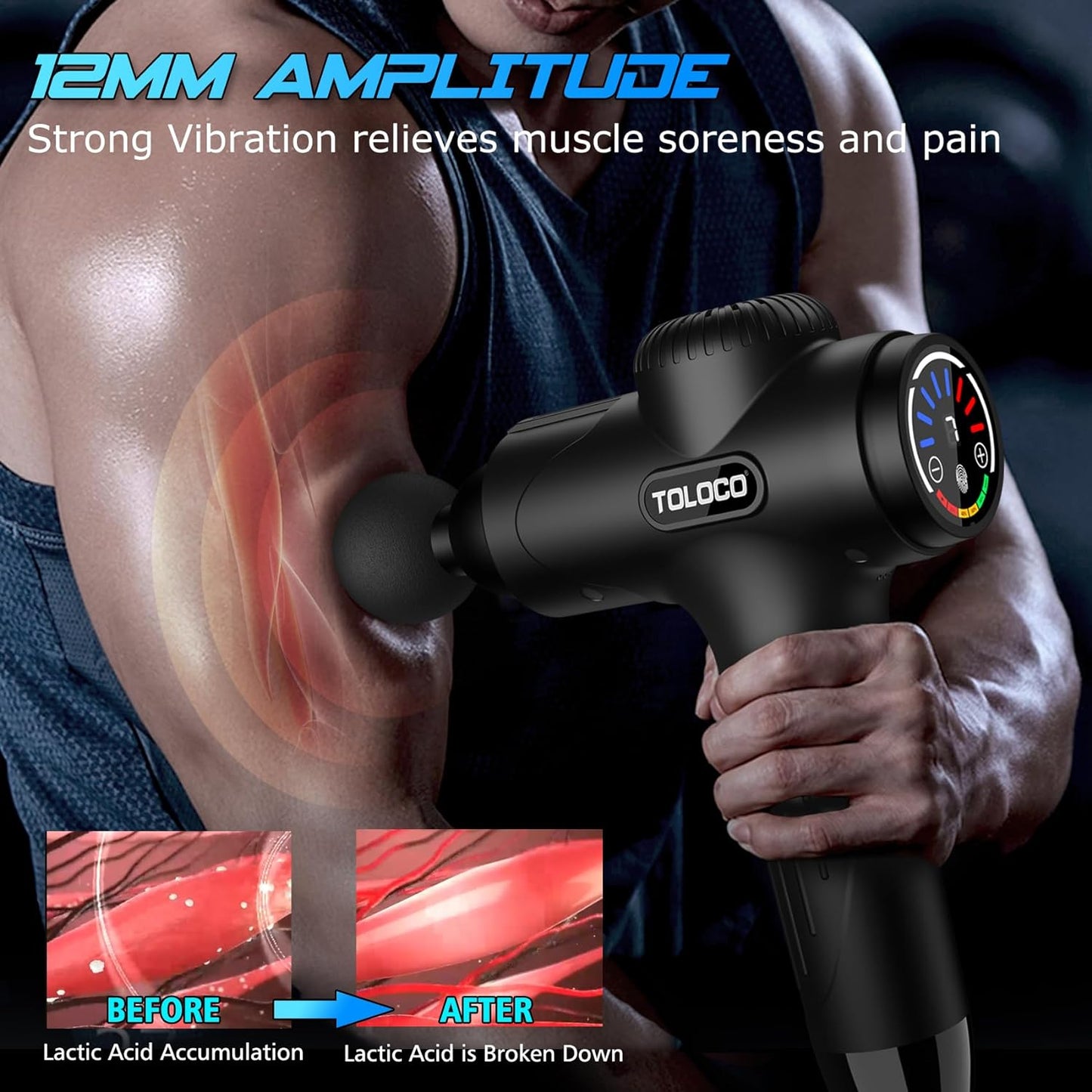 TOLOCO Deep Tissue Percussion Massage Gun with 10 Heads, Super Quiet Portable Electric Massager