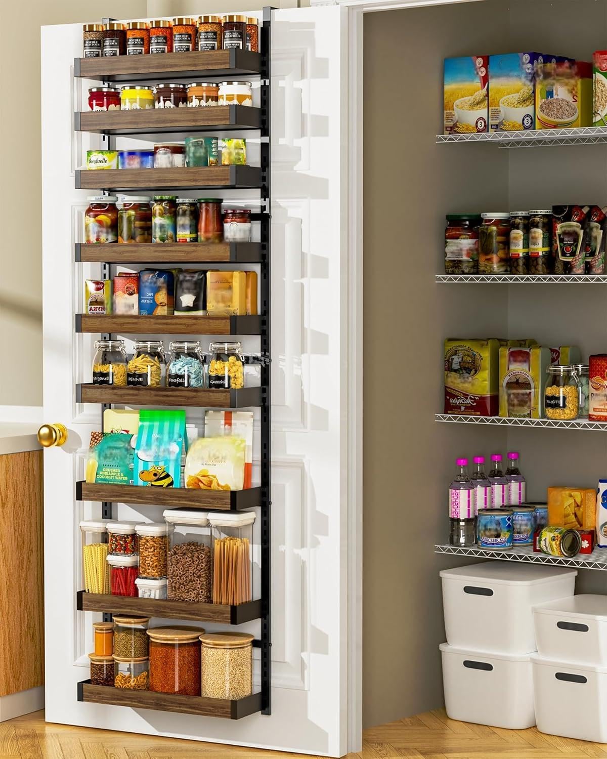 Moforoco 9-Tier Over The Door Pantry Organizer, Pantry Organization and Storage, Black Hanging Basket Wall Spice Rack Seasoning Shelves, Home & Kitchen Bedroom Bathroom House Essentials