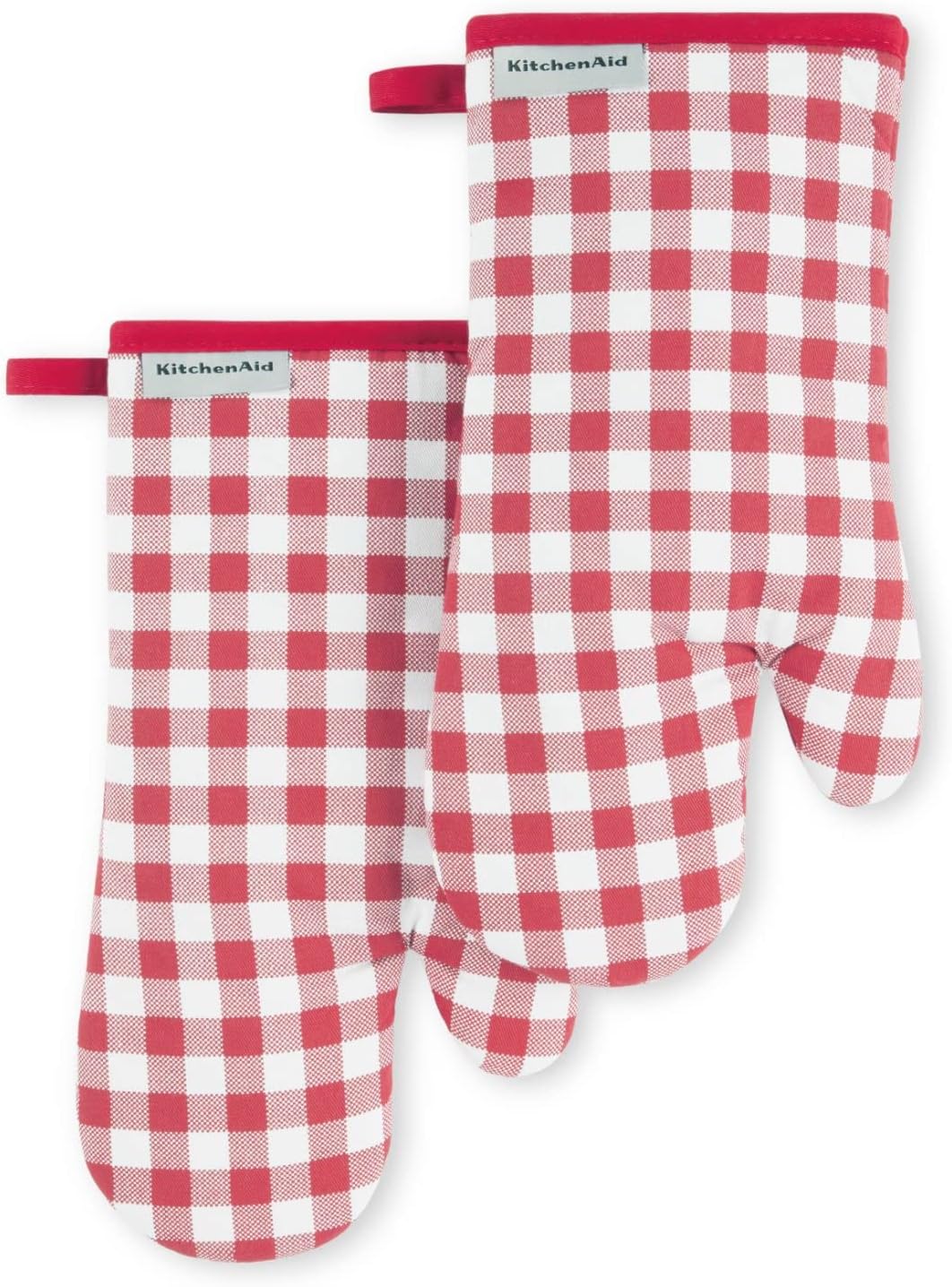 KitchenAid Gingham Oven Mitt 2-Pack Set, Milkshake Tan, 7"x13"