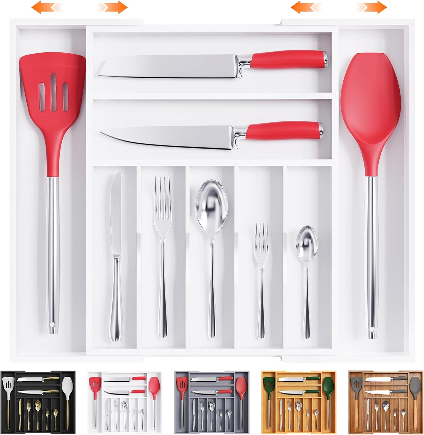 Bellsal Silverware Organizer Kitchen Drawer Organizer Expandable Bamboo Utensil Holder Cutlery Tray for Kitchen Utensil and Flatware Bedroom Office