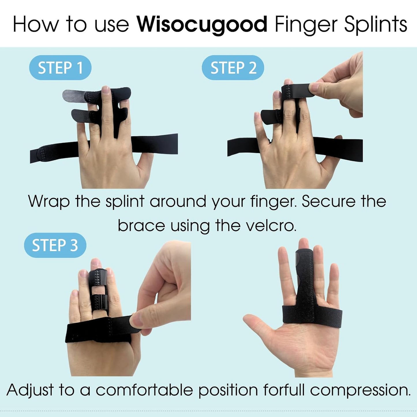 Finger Splint, Adjustable Finger Brace for Index, Middle, Ring Fingers, Pain Relief and Support