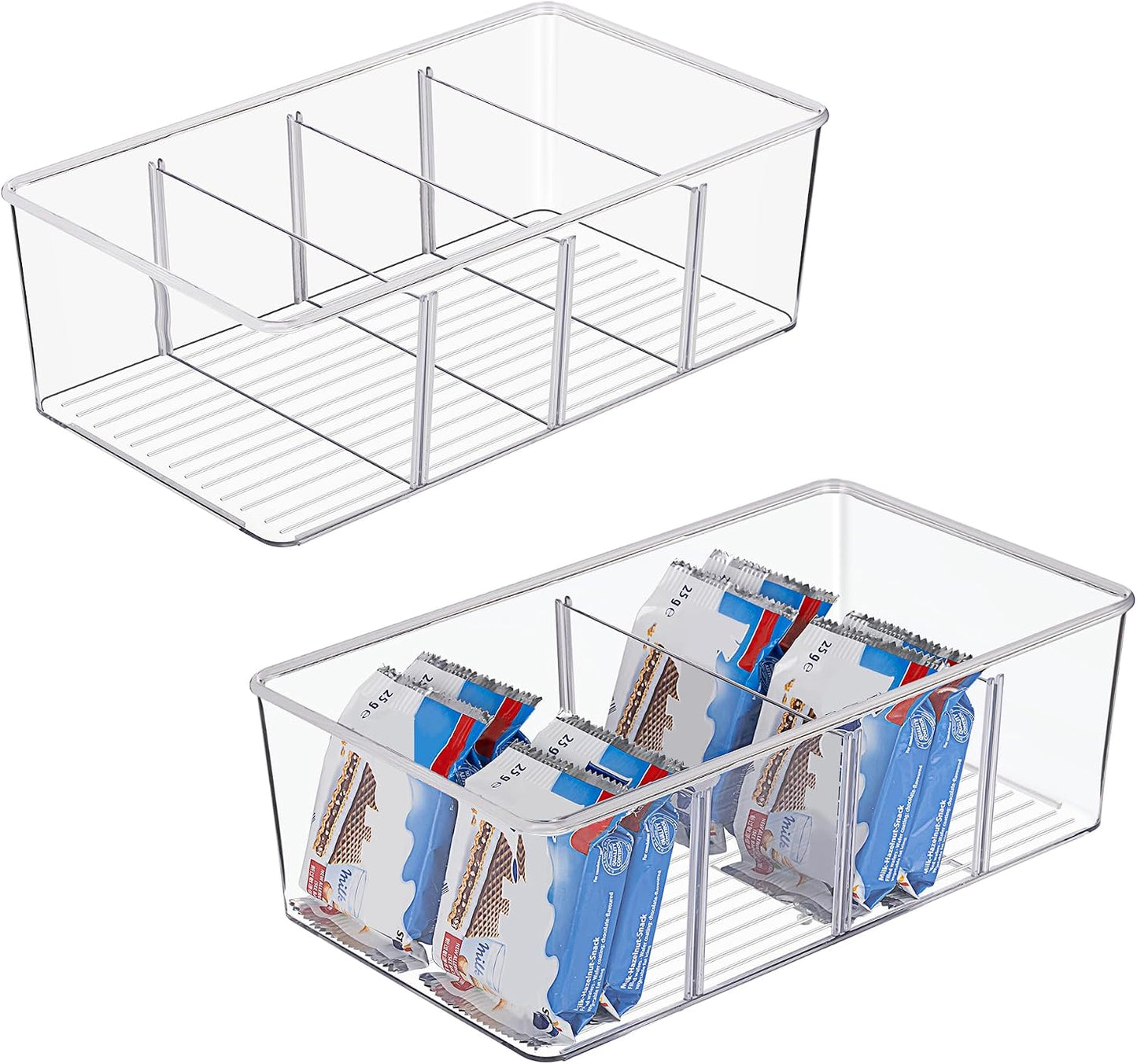 Vtopmart 8 Pack Food Storage Organizer Bins, Clear Plastic Bins for Pantry, Kitchen, Fridge, Cabinet Organization and Storage, 4 Compartment Holder for Packets, Snacks, Pouches, Spice Packets