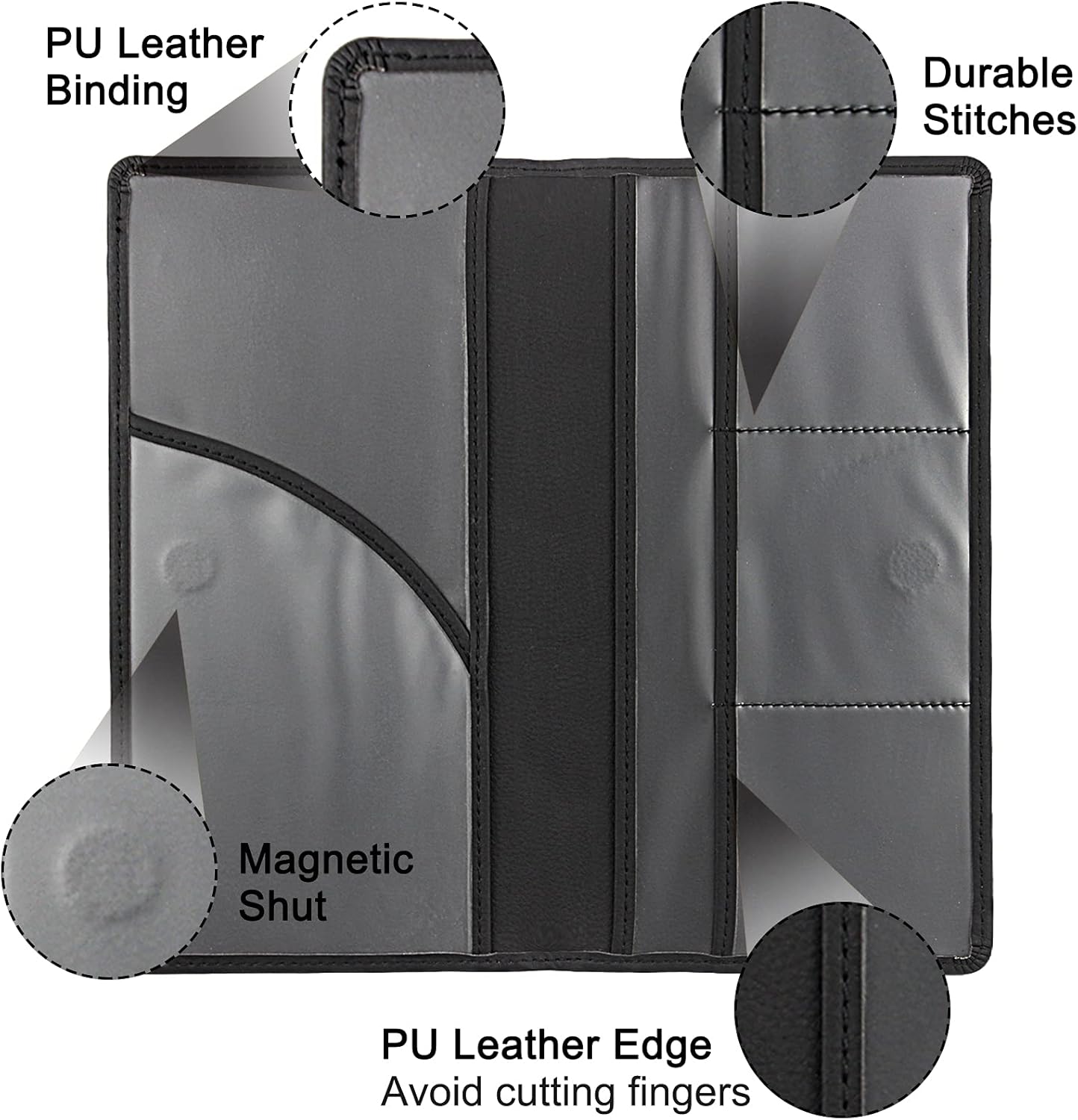Premium Car Registration & Insurance Card Holder with Magnetic Shut, Vehicle Glove Box Car Organizer - For Documents, Cards, License (Black)
