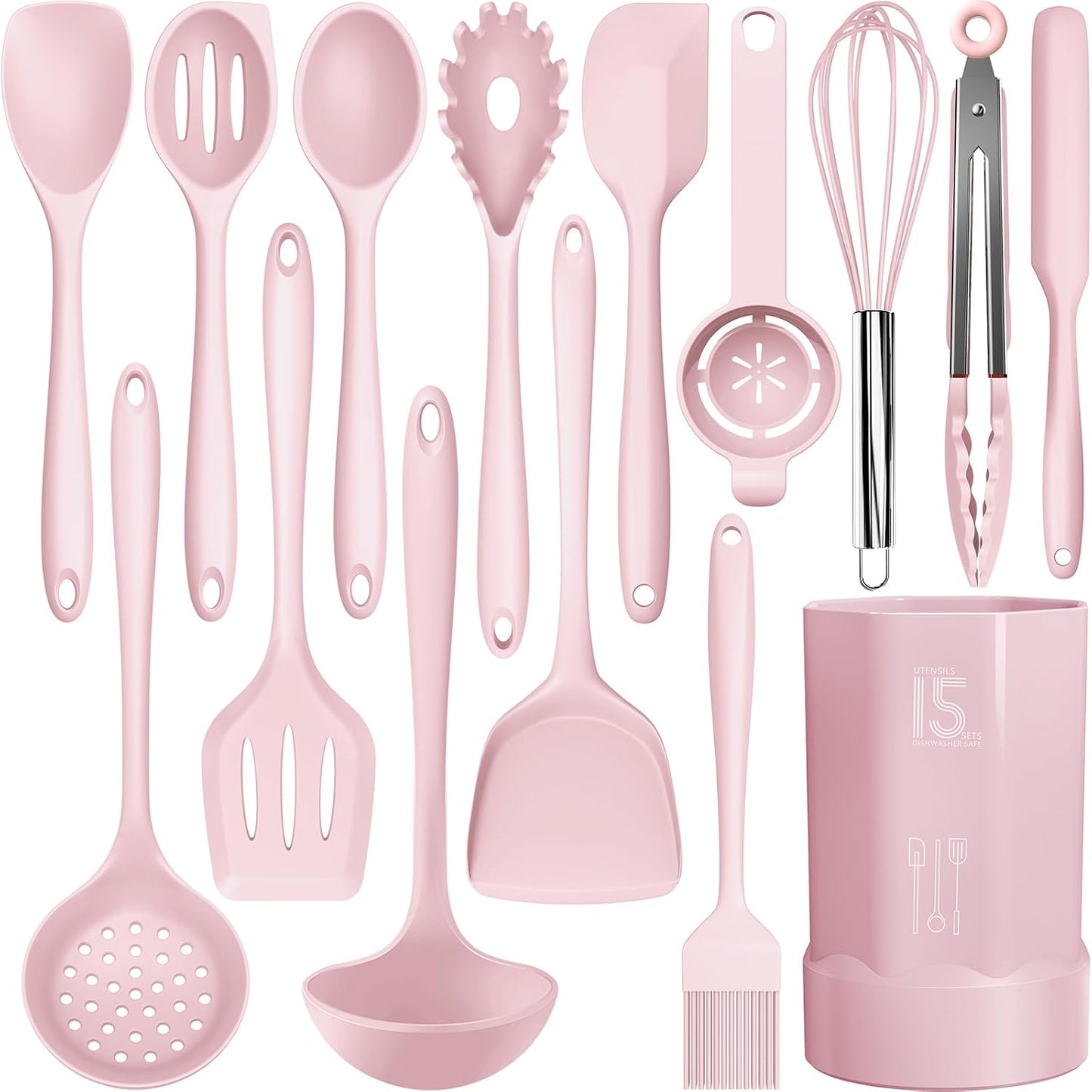 AOTHOD Silicone Cooking Utensils Set - 446°F Heat Resistant Kitchen Utensils,Spatula Sets,Turner Tongs,Spoon,Kitchen Utensil Gadgets Tools Set for Nonstick Cookware,Dishwasher Safe BPA Free (Gray)
