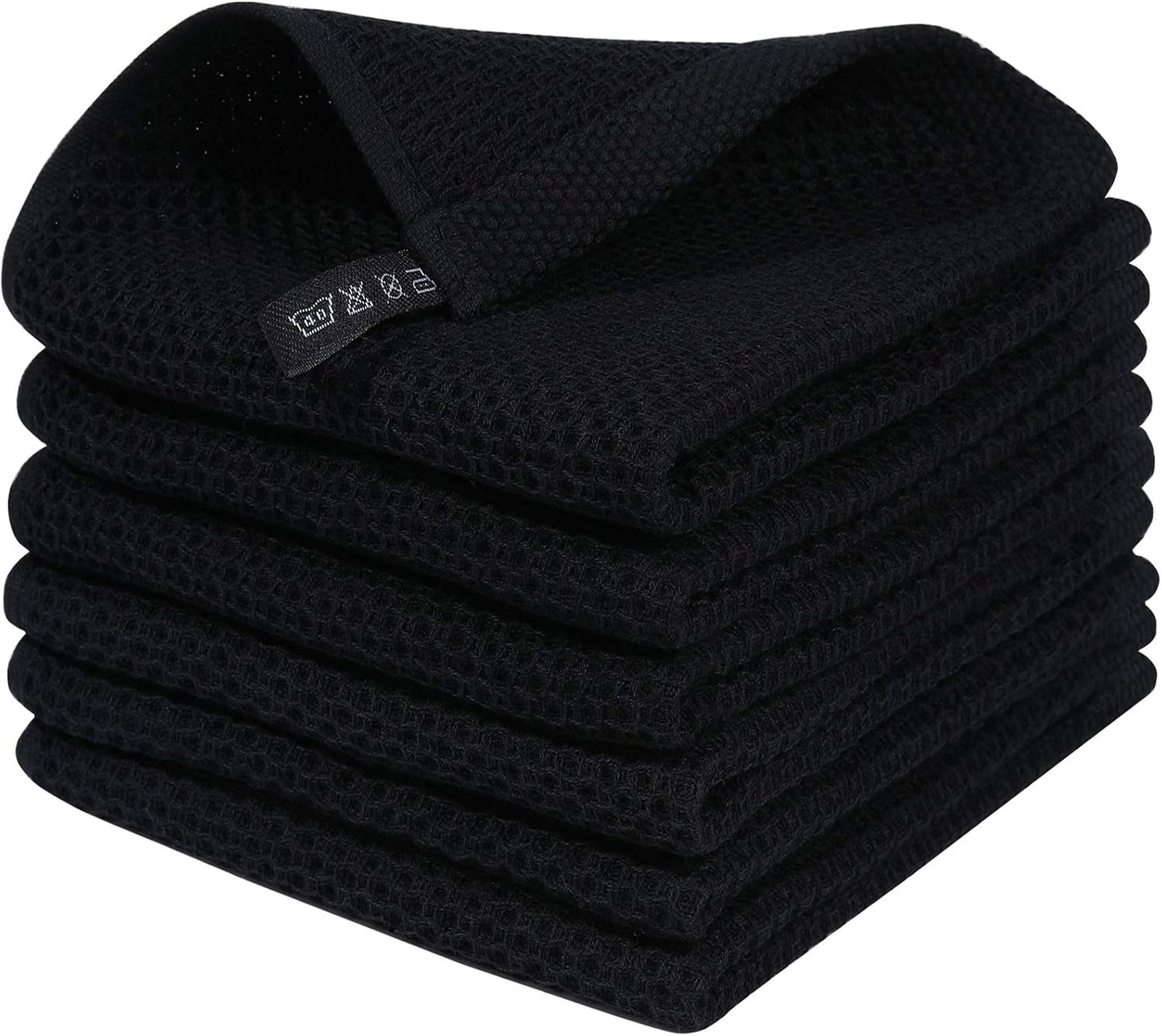 Homaxy 100% Cotton Waffle Weave Kitchen Dish Cloths 6-Pack, Black | 12 x 12 Inches, Ultra Soft Absorbent Dish Towels, Quick Drying Dish Rags with Hanging Loop