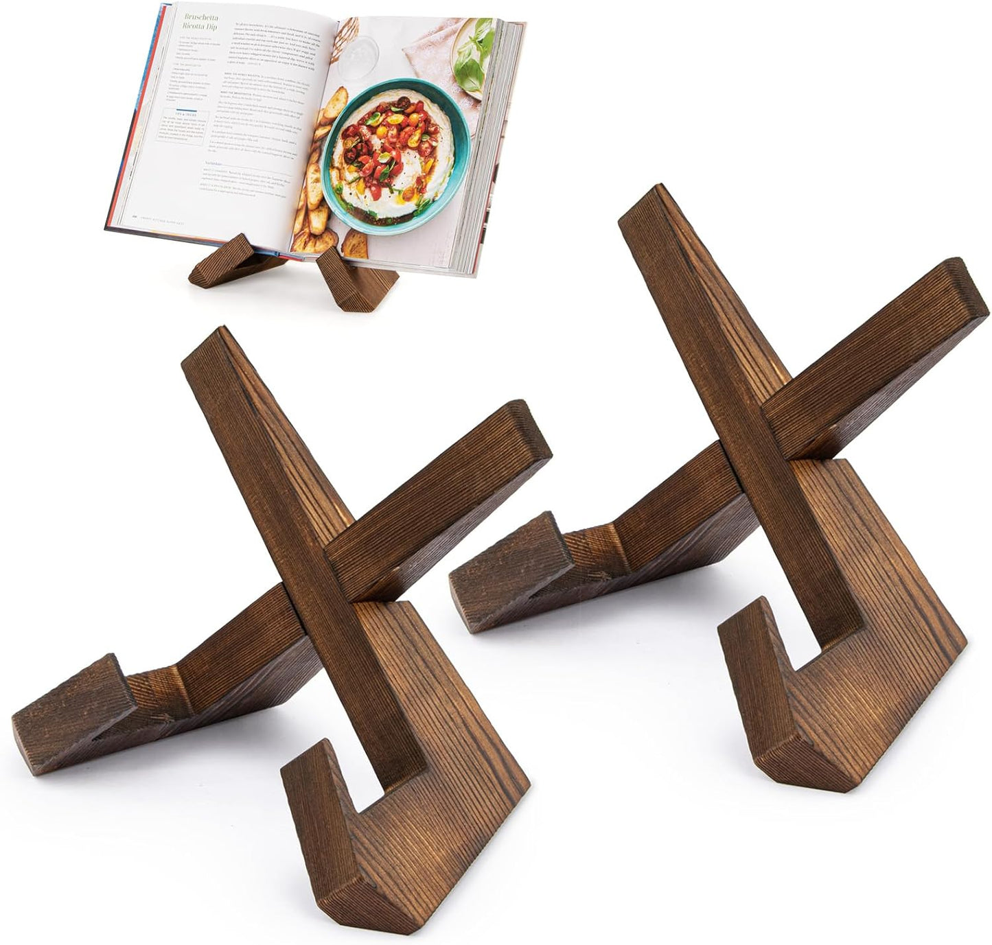 PUERSI Cookbook Stand for Kitchen, Recipe Book Holder for Kitchen Counter, Wooden Cookbook Holder, Rustic Cook Book Holder Stand - Rustic Brown - 1 Set | Wooden Cookbook Holder, Rustic Cook Book Holder Stand - Rustic Brown - 1 Set
