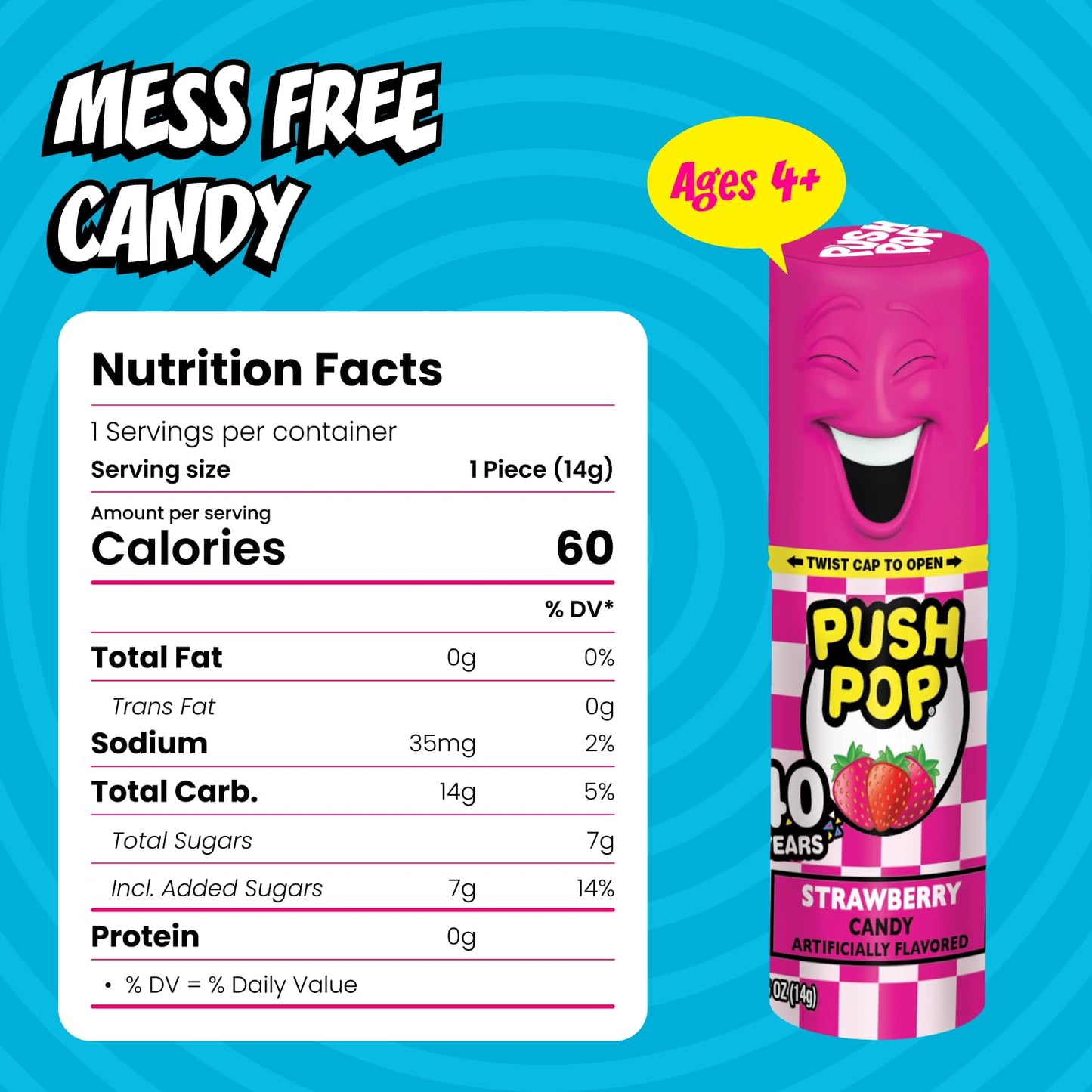 Push Pop Candy Lollipops Variety Pack 24 Count Assorted Fruity Flavors
