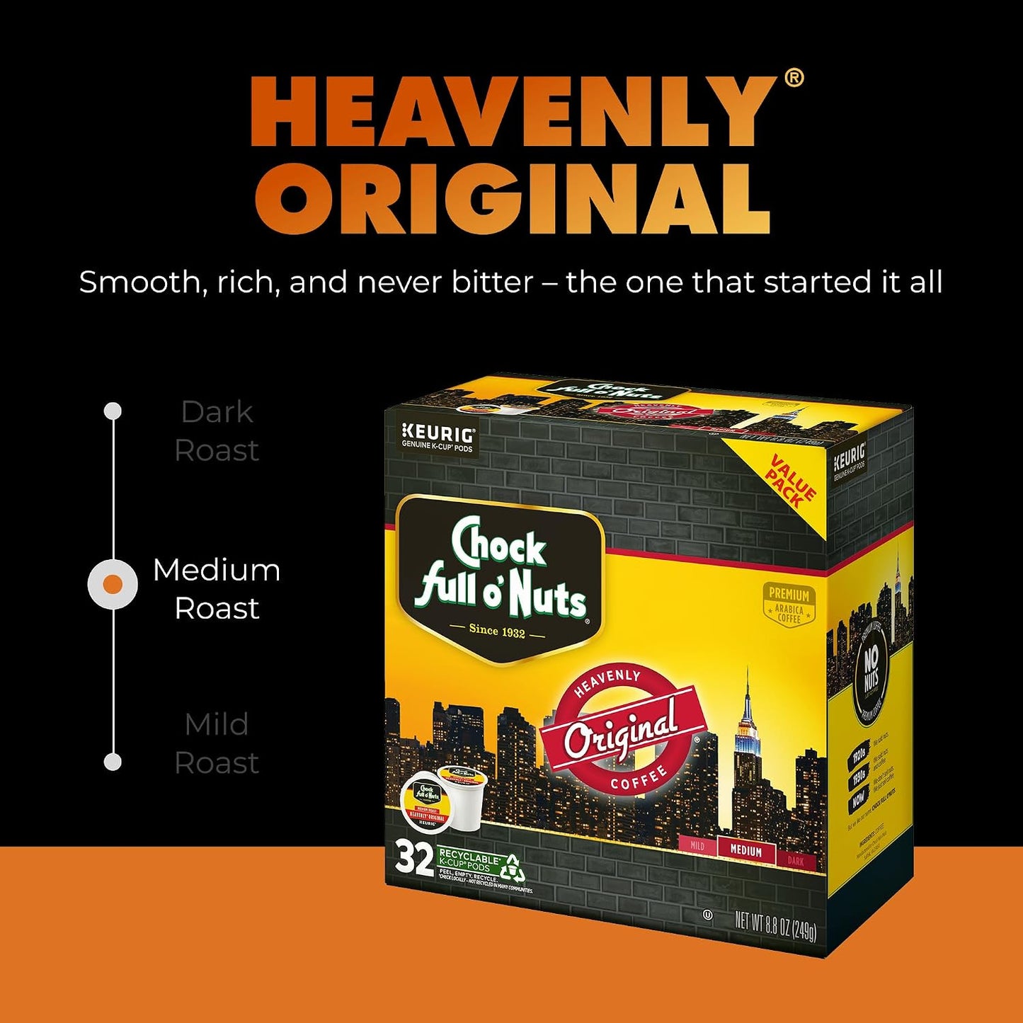 Chock Full o' Nuts Heavenly Original Keurig K-Cup Pods for Keurig Brewers