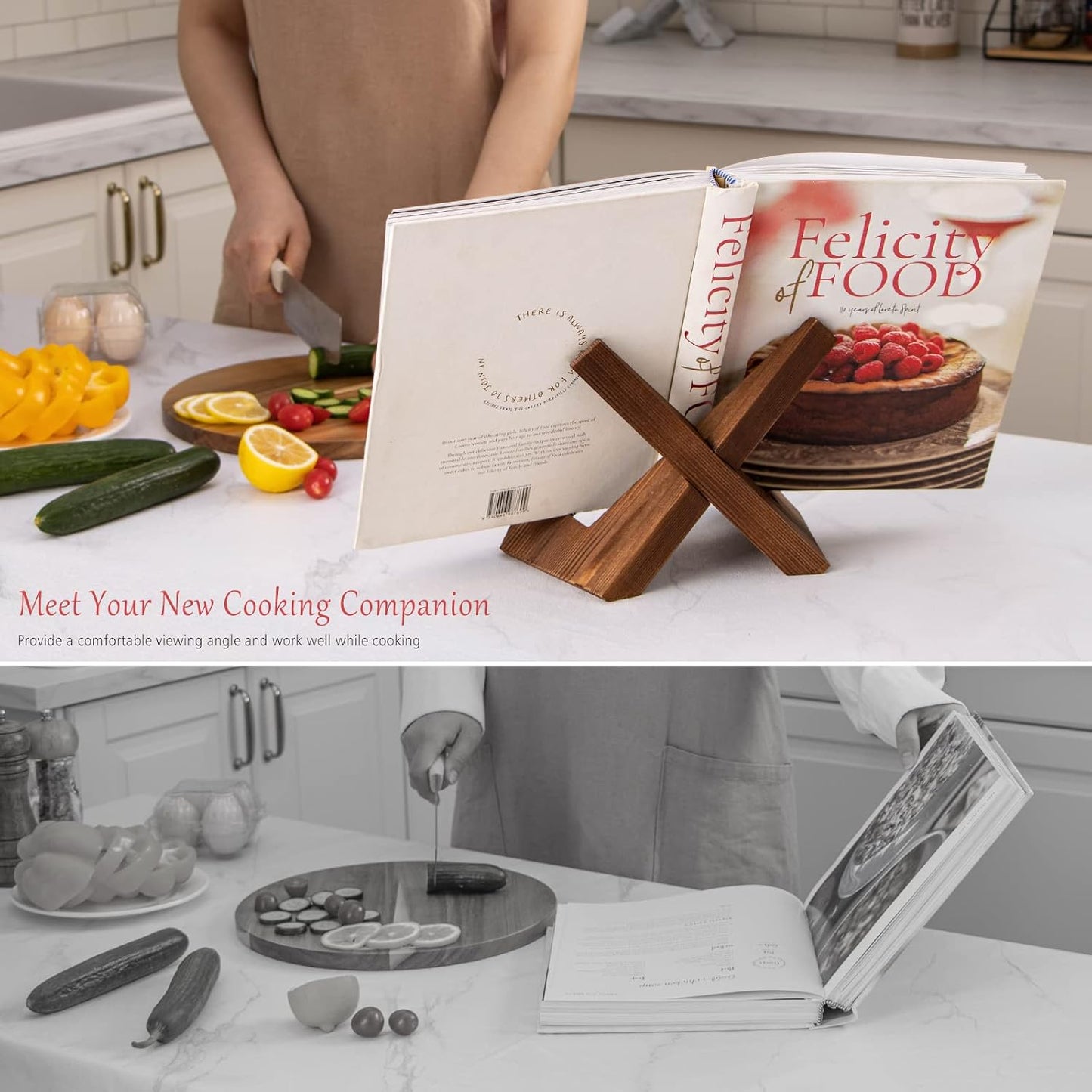 Cookbook Stand, Wooden Recipe Book Holder | Cook Book Stand for Kitchen Counter, Multifunctional Display Stand, Kitchen Counter Decor