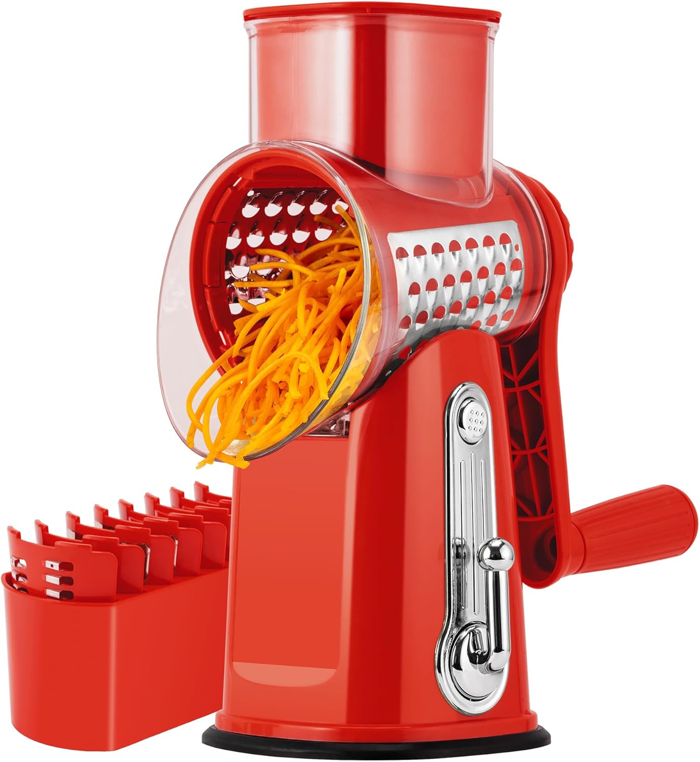 SUSTEAS Rotary Cheese Grater 5 Blades,Kitchen Mandoline Vegetable Slicer | Easy to Clean,Strong Suction Base,Blades Storage Box,Round Mandoline Slicer & Food Chopper for Cheese,Salad,Nut, Retro Green