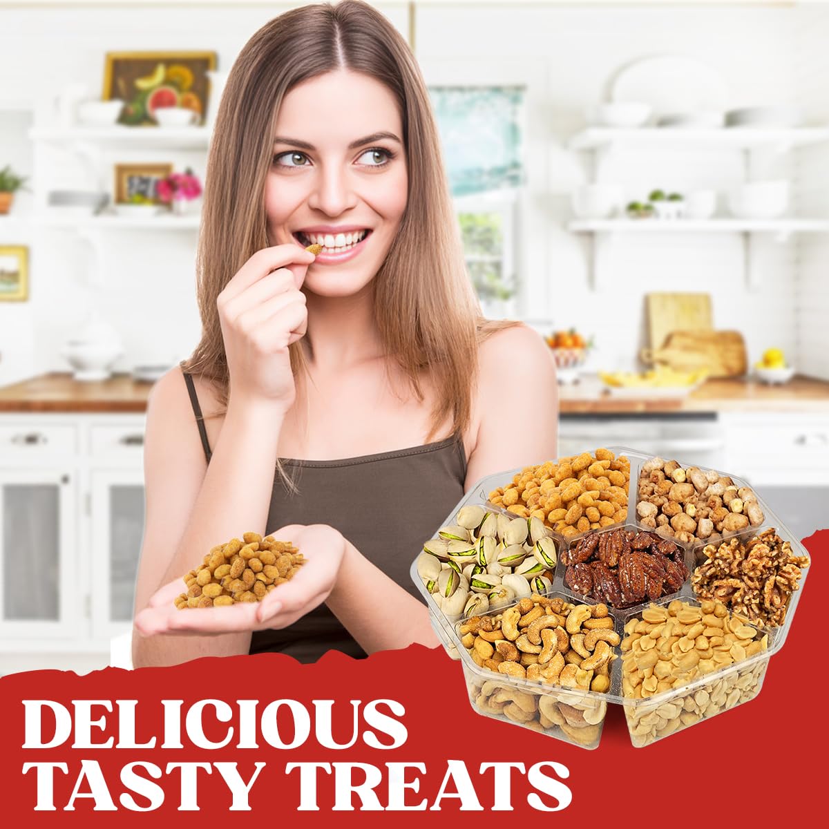 7 Sectional Platter Gift Basket with Freshly Roasted Nuts