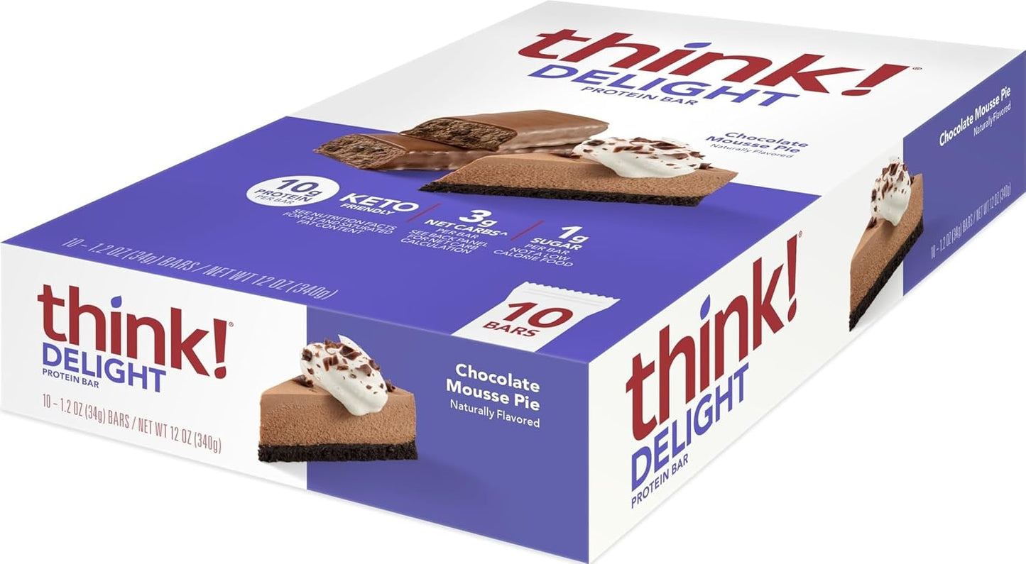 Delight Protein Bars, Chocolate Peanut Butter Pie, Low Sugar & Low Carb Gluten-Free Snack, Keto Friendly Snacks