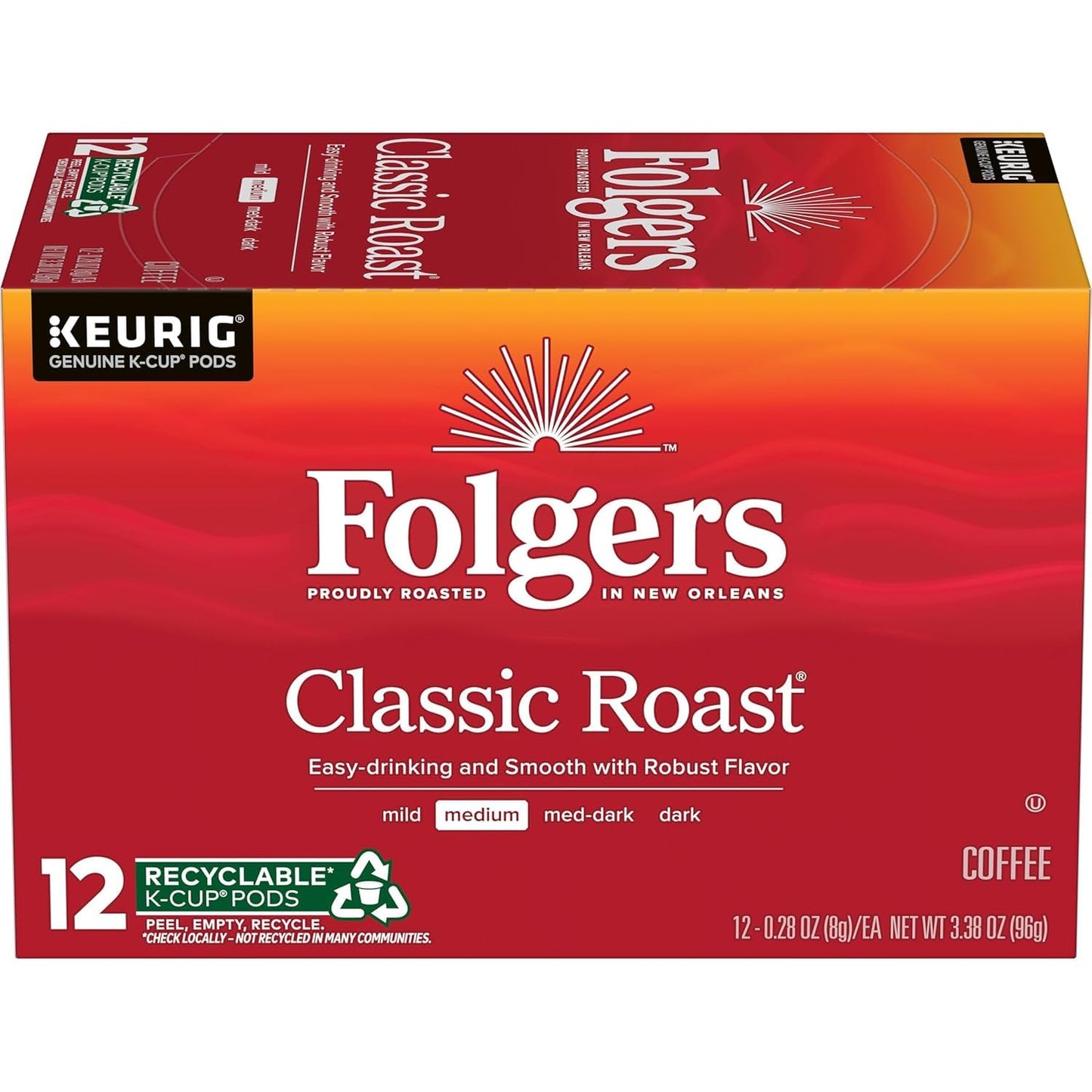 Folgers Classic Roast Medium Roast Coffee Keurig K-Cup Pods 12 Count Boxes Pack of 6