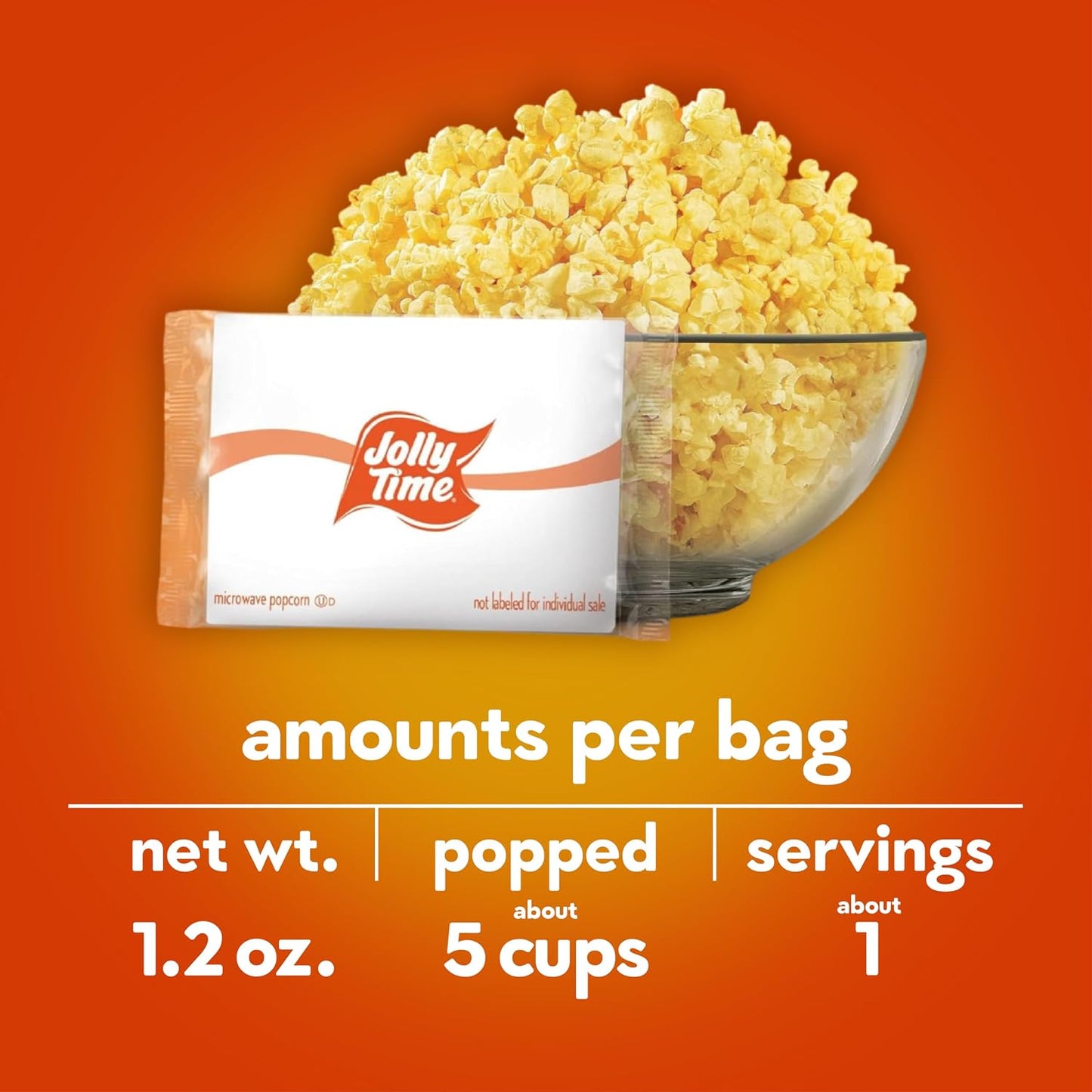 Jolly Time Pop Microwave Popcorn, 1.2oz Personal Bag, 10 Bags Per Carton