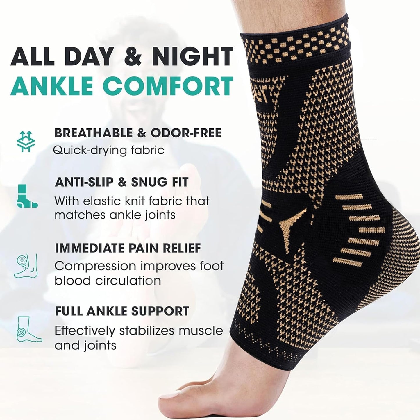 INDEEMAX Copper Infused Ankle Brace for Women and Men, Ankle Compression Sleeve Support