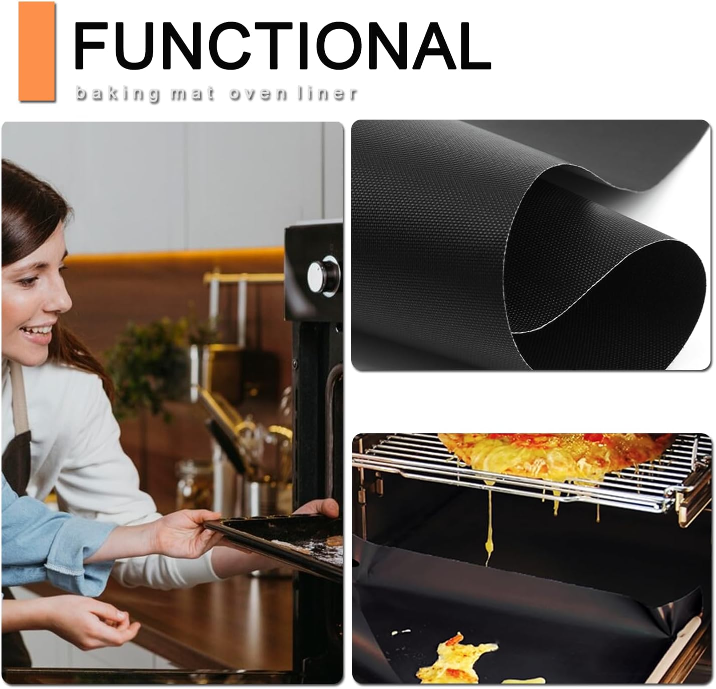 Oven Liners for Bottom of Oven - 5 Pack Large Heavy Duty Mats, 17”x25” Non-Stick Reusable Liner for Electric, Gas, Toaster Ovens, Grills - Kitchen Accessory to Keep Oven Clean (5, Black)