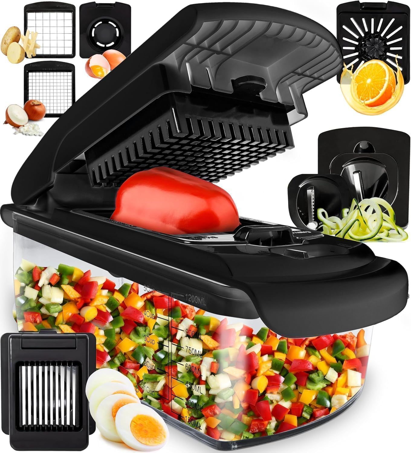 Fullstar The Original Pro Chopper - Vegetable Chopper and Spiralizer, Food Chopper with Container, Fruit Slicer, Kitchen Gadgets & Gifts, Home Essentials (4 in 1, White)