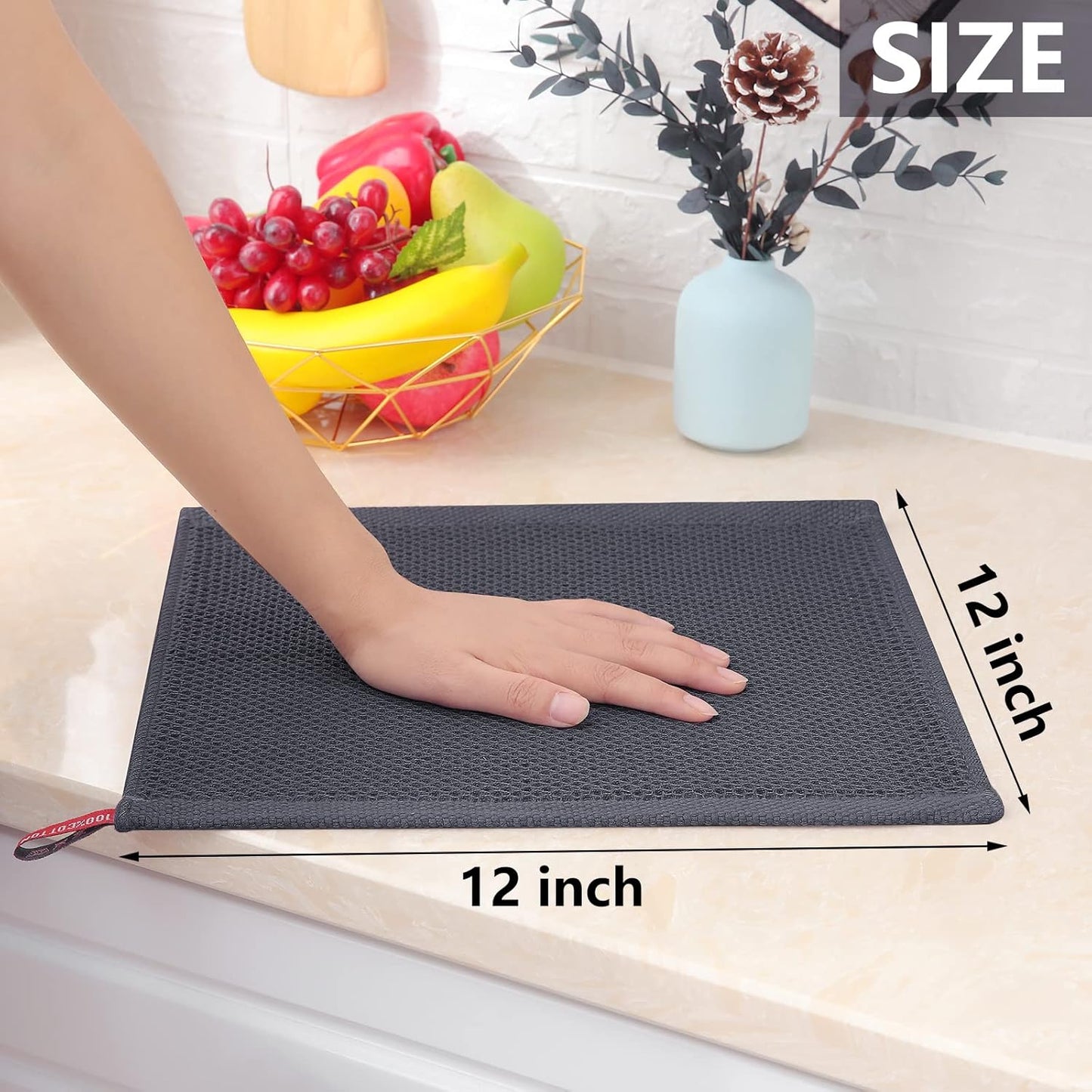 Homaxy 100% Cotton Waffle Weave Kitchen Dish Cloths 6-Pack, Dark Grey | 12 x 12 Inches, Ultra Soft Absorbent Dish Towels, Quick Drying Dish Rags with Hanging Loop
