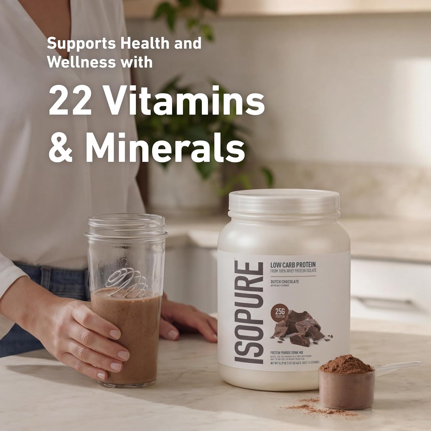 Isopure Low Carb 100% Pure Whey Isolate Protein Powder, Gluten Free, With Vitamins, Dutch Chocolate, 25g Protein Per Serving, 1 Lb, 14 Servings (Packaging May Vary)