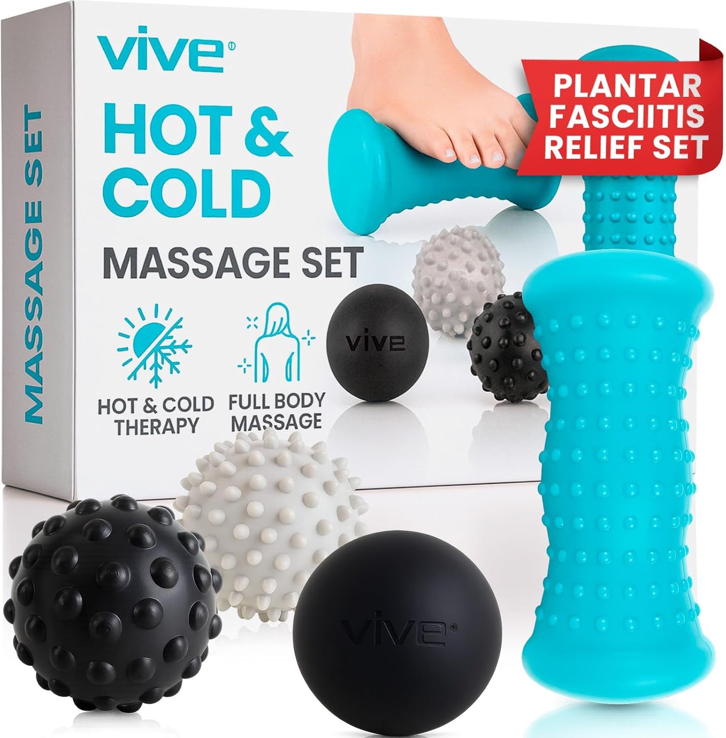 Vive Massage Ball Set for Plantar Fasciitis Relief and Hot Cold Therapy