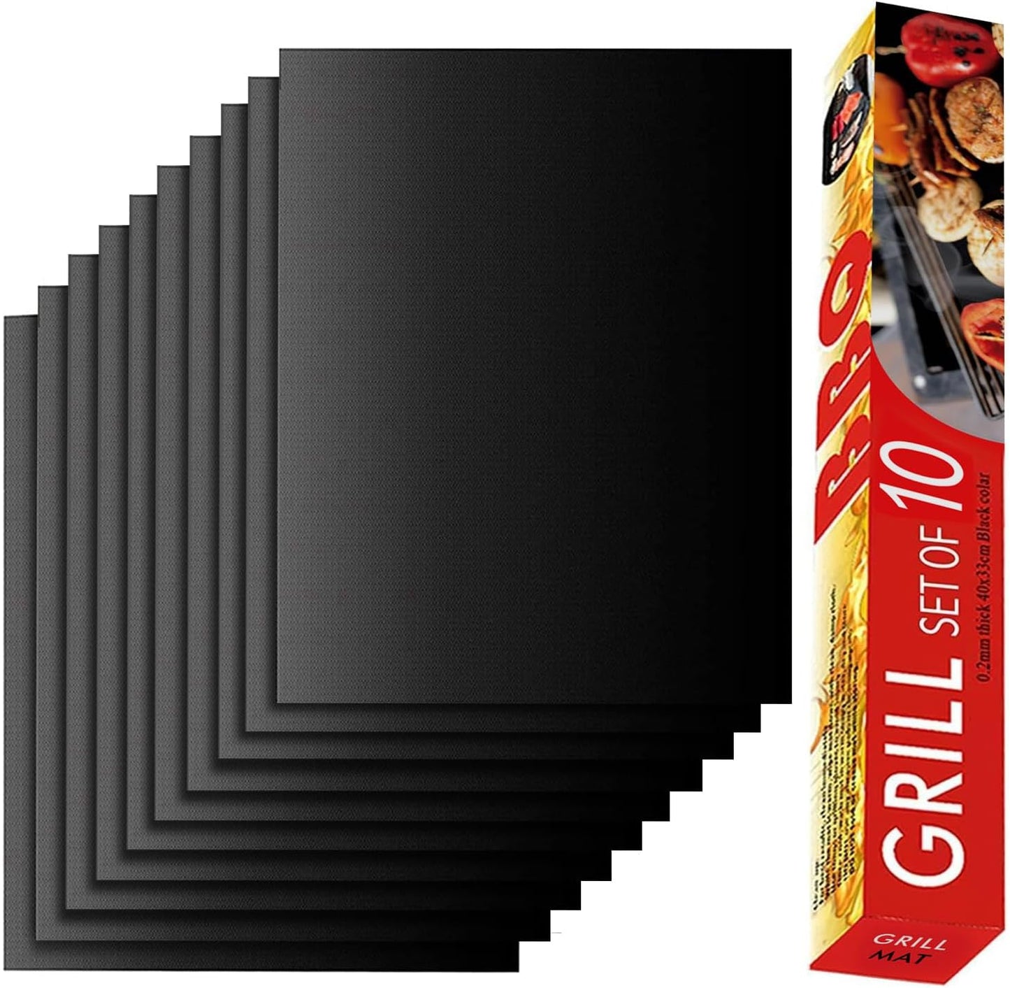 Grill Mat Set of 6, Non-Stick, 15.75 x 13 Inch, Black | Reusable Mats for Gas, Charcoal, or Electric Grills, Easy to Clean