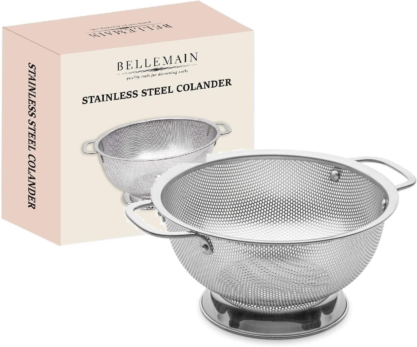 Bellemain Stainless Steel Colander for Kitchen, 5 Qt Pasta & Rice Strainer