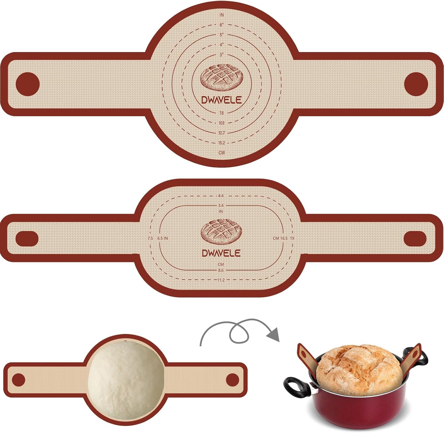 Silicone Bread Sling for Dutch Oven, Non-Stick & Easy to Clean Baking Mat Set, 2 Pcs Reusable Bread Sling for Sourdough Tools & Accessories